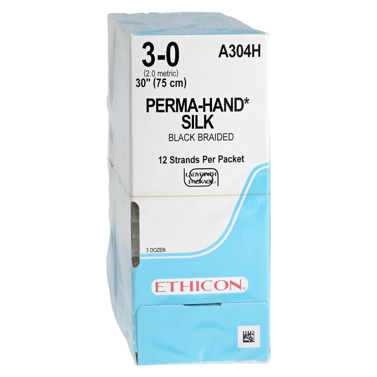 Ethicon PERMA-HAND Silk Suture, Size 3-0, 12-30", Black Braided, Non-Absorbable, Sutupak Pre-Cut, 36/Box, A304H - ETHICON PERMA-HAND SILK SUTURES, A304H - Image 1