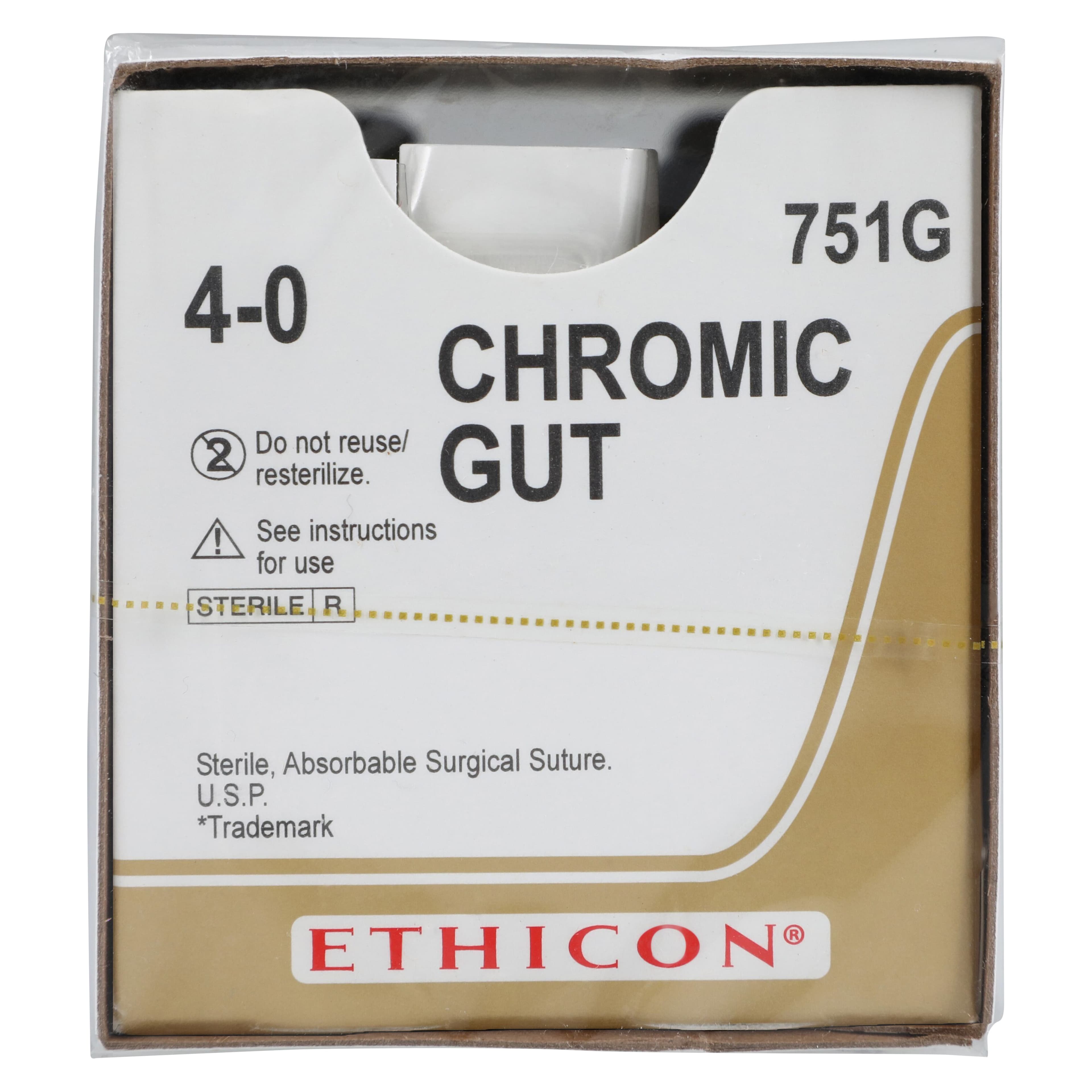 Ethicon Chromic Gut Surgical Suture, 4-0, 12" Reverse Cutting M-2 Needle, 1/4 Circle, 13mm, Brown, 12/Box, 751G thumbnail 3