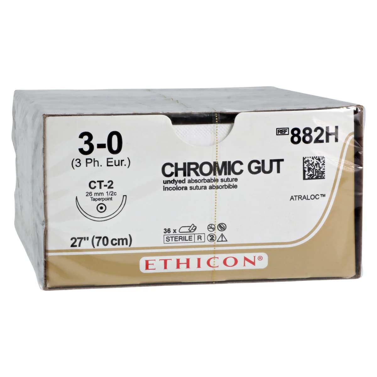 Ethicon Surgical Gut Suture, Chromic, 3-0, 27" Needle, CT-2, 1/2 Circle, Taper Point, 36/Box, 882H thumbnail 2