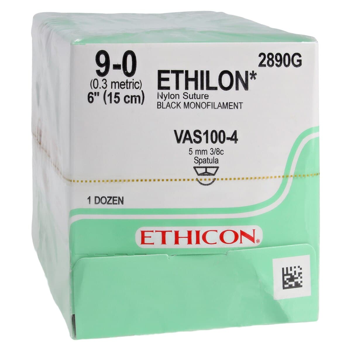 Ethicon Ethilon Nylon Monofilament Non-Absorbable Suture, Size 9-0, 6" (15 cm), VAS100-4, Reverse Cutting 3/8 Circle Needle, Black, 12/Box, 2890G thumbnail 2