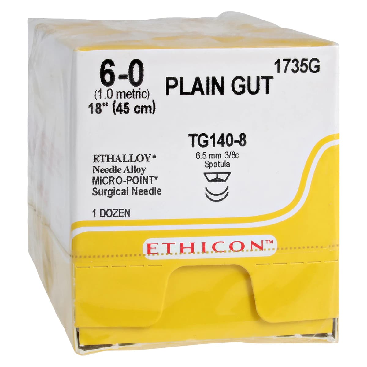 Ethicon Plain Gut Surgical Suture, 6-0, 18", TG140-8, Reverse Cutting Spatula Needle, 12/Box - Suture Surg Gut Mon Bge Tg1408 - Image 1