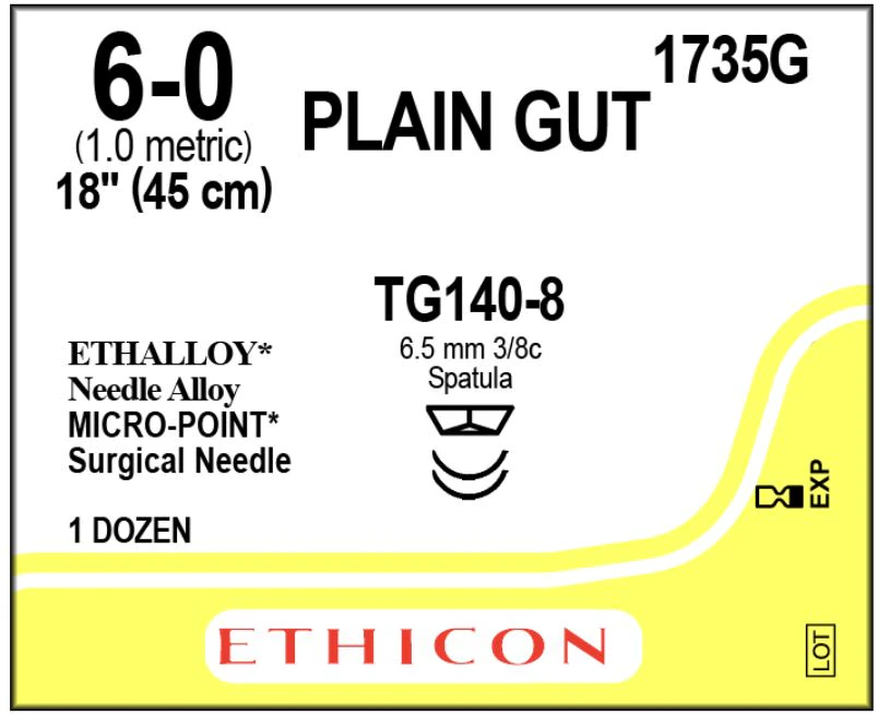 Ethicon Plain Gut Surgical Suture, 6-0, 18", TG140-8, Reverse Cutting Spatula Needle, 12/Box thumbnail 2