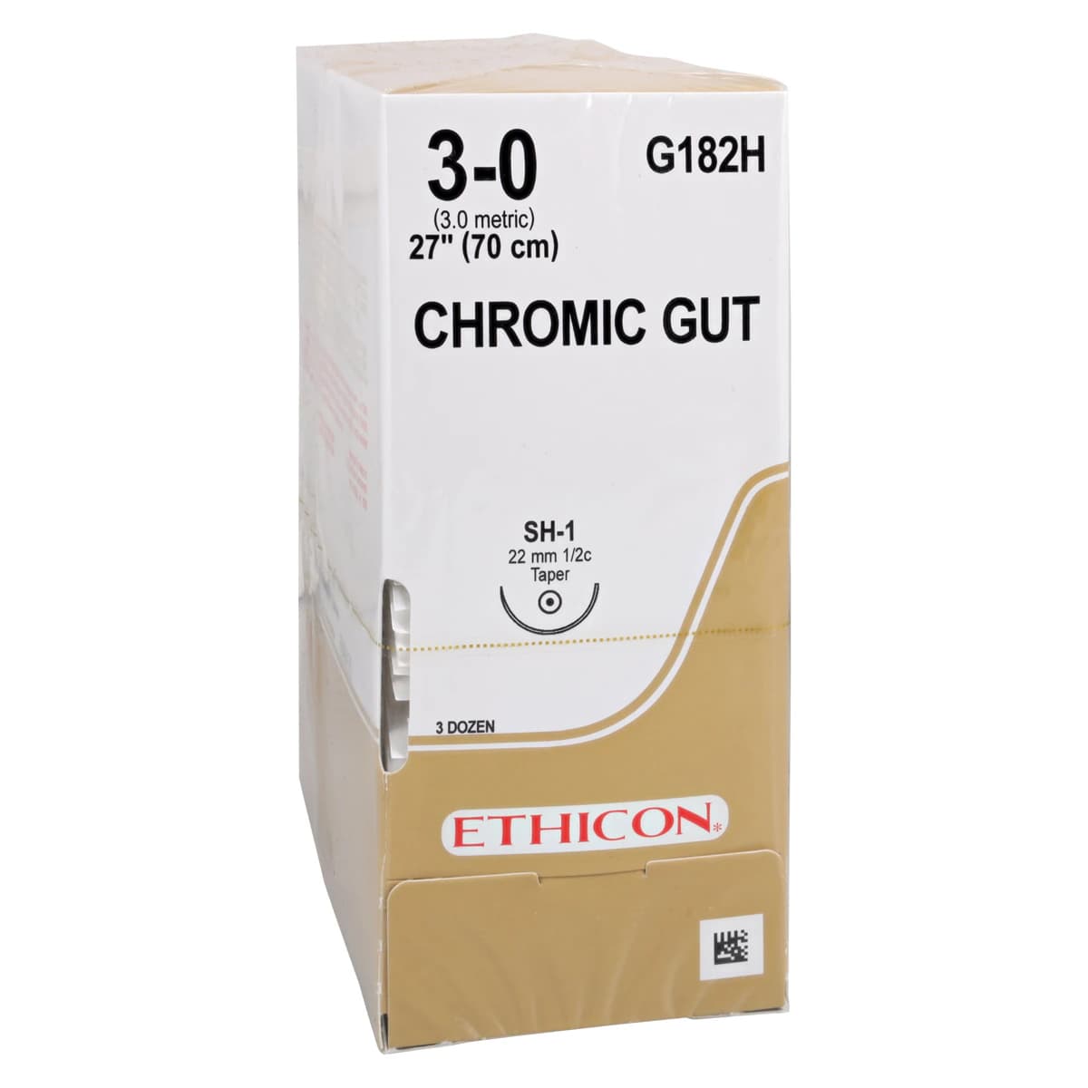 Ethicon Chromic Gut Surgical Suture, 3-0, 27", SH-1 Taper Point 1/2 Circle Needle, Brown, 36/Box, G182H thumbnail 2