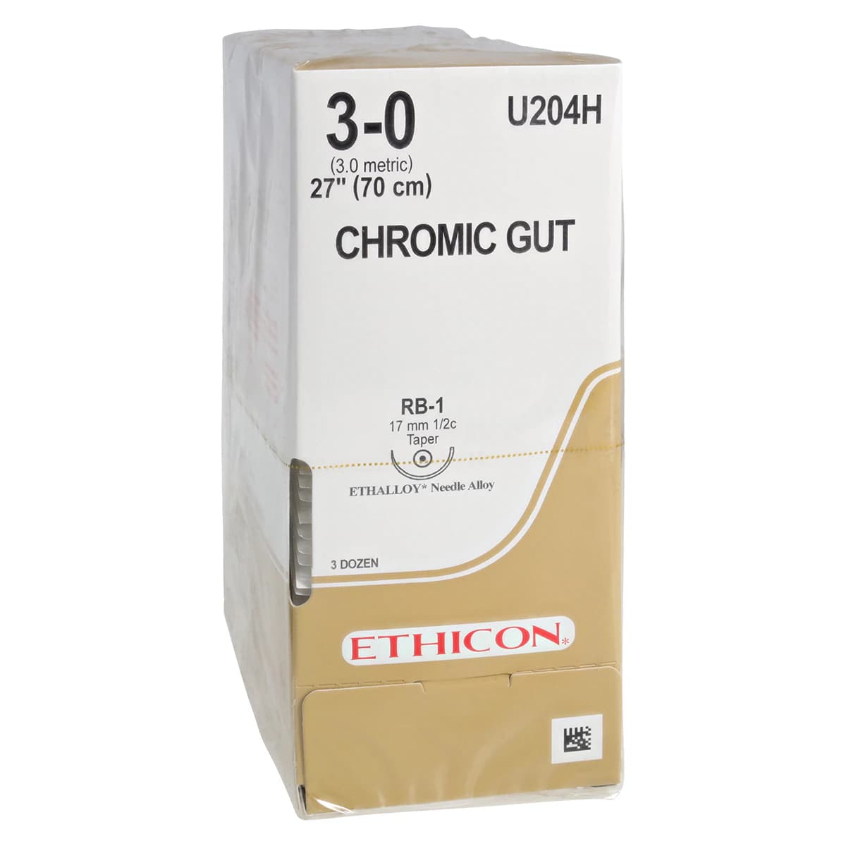 Ethicon Chromic Gut Surgical Suture, 3-0, 27", RB-1 Taper Point 1/2 Circle Needle, 36/Box, U204H thumbnail 2
