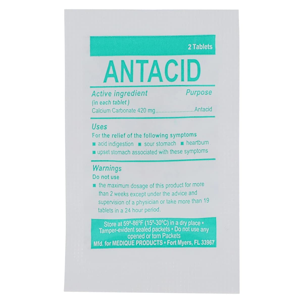Medi-First Antacid Chewable Tablets, 420mg, 100 Count (2 Pouches of 50), Box thumbnail 3