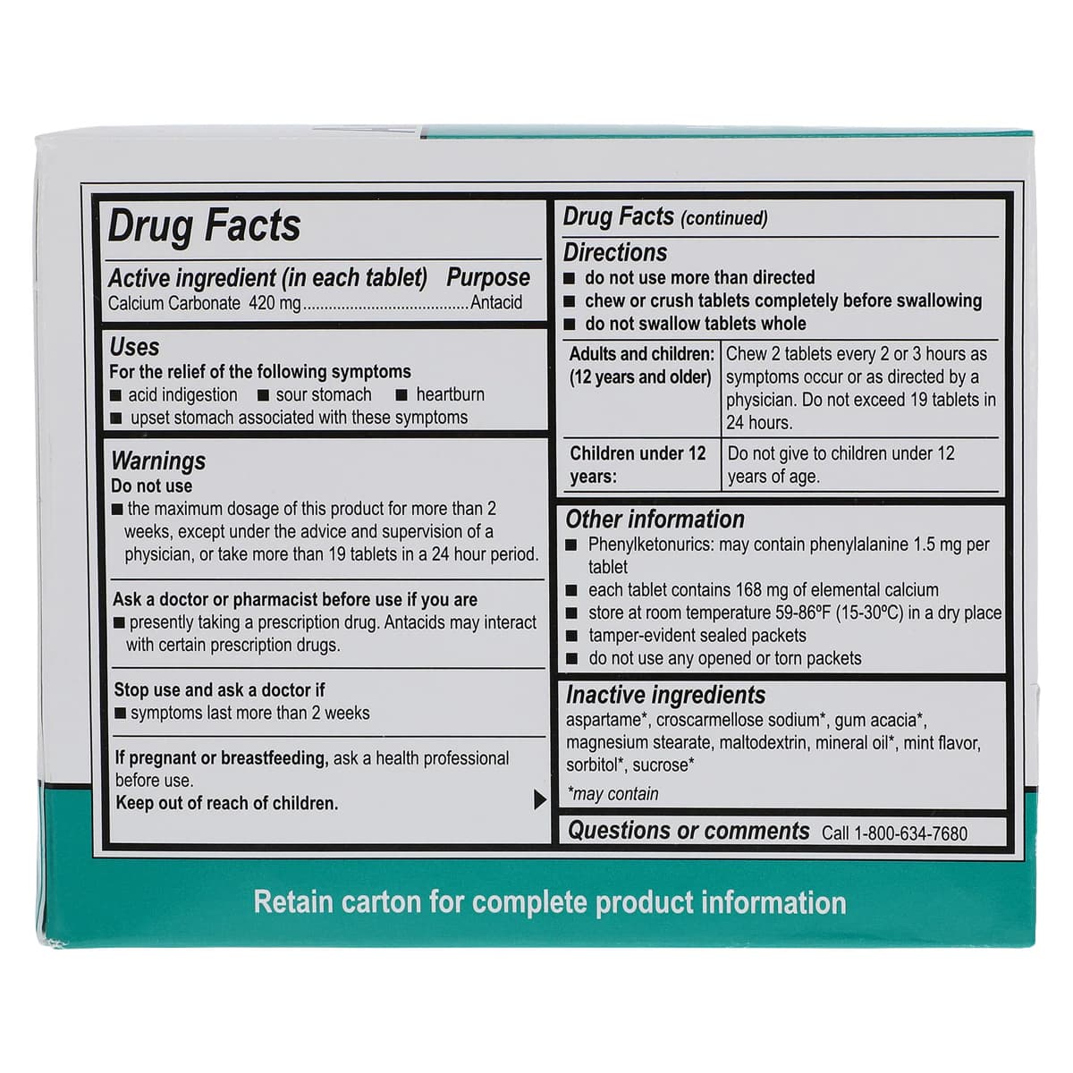Medi-First Antacid Chewable Tablets, 420mg, 100 Count (2 Pouches of 50), Box thumbnail 7