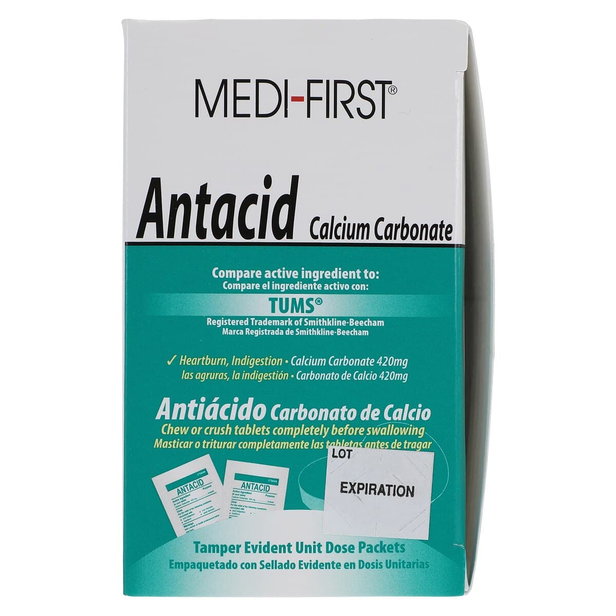 Medi-First Antacid Chewable Tablets, 420mg, 100 Count (2 Pouches of 50), Box thumbnail 8