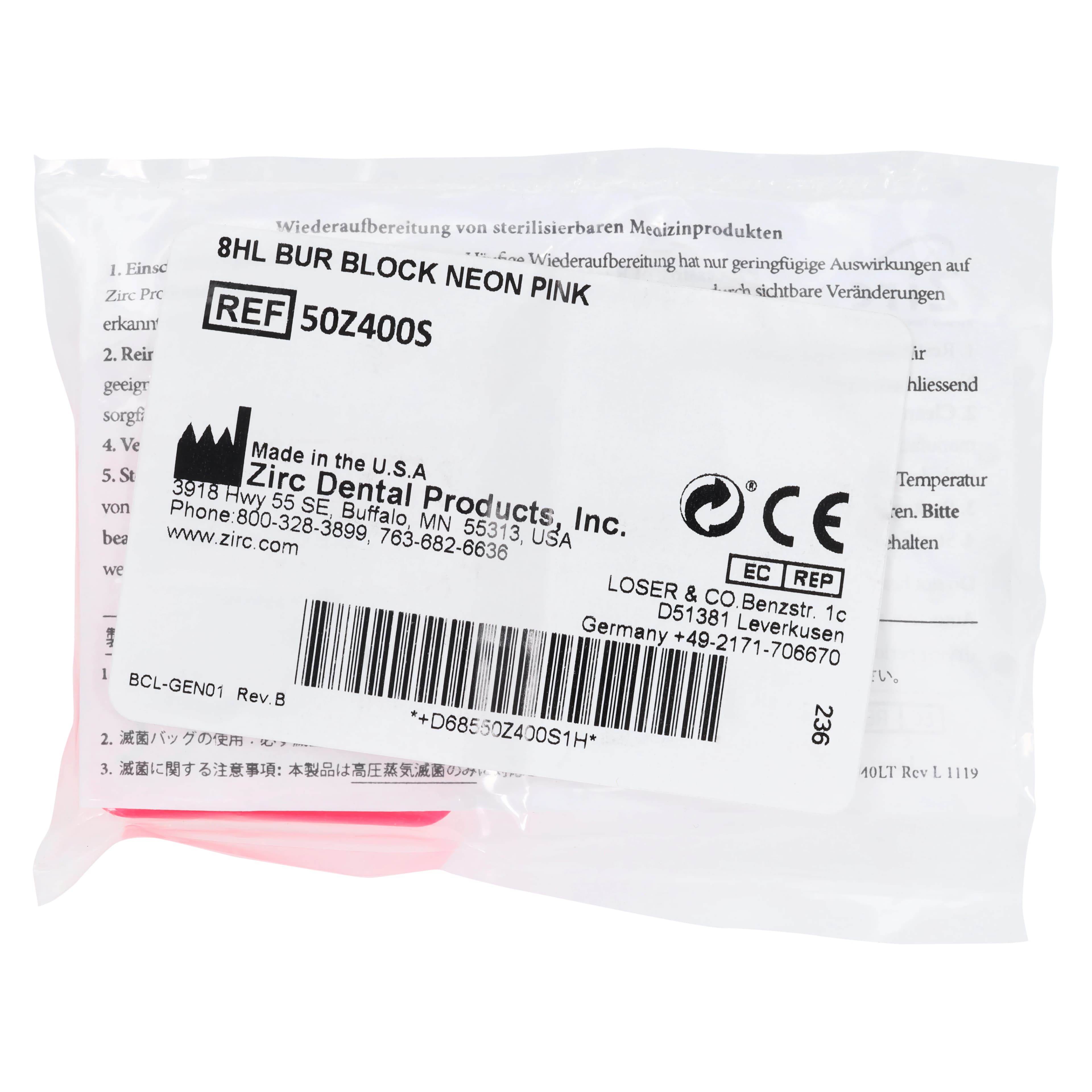 Zirc 8-Hole Magnetic Bur Block, Neon Pink, Autoclavable, 1 Each, 50Z400S thumbnail 3