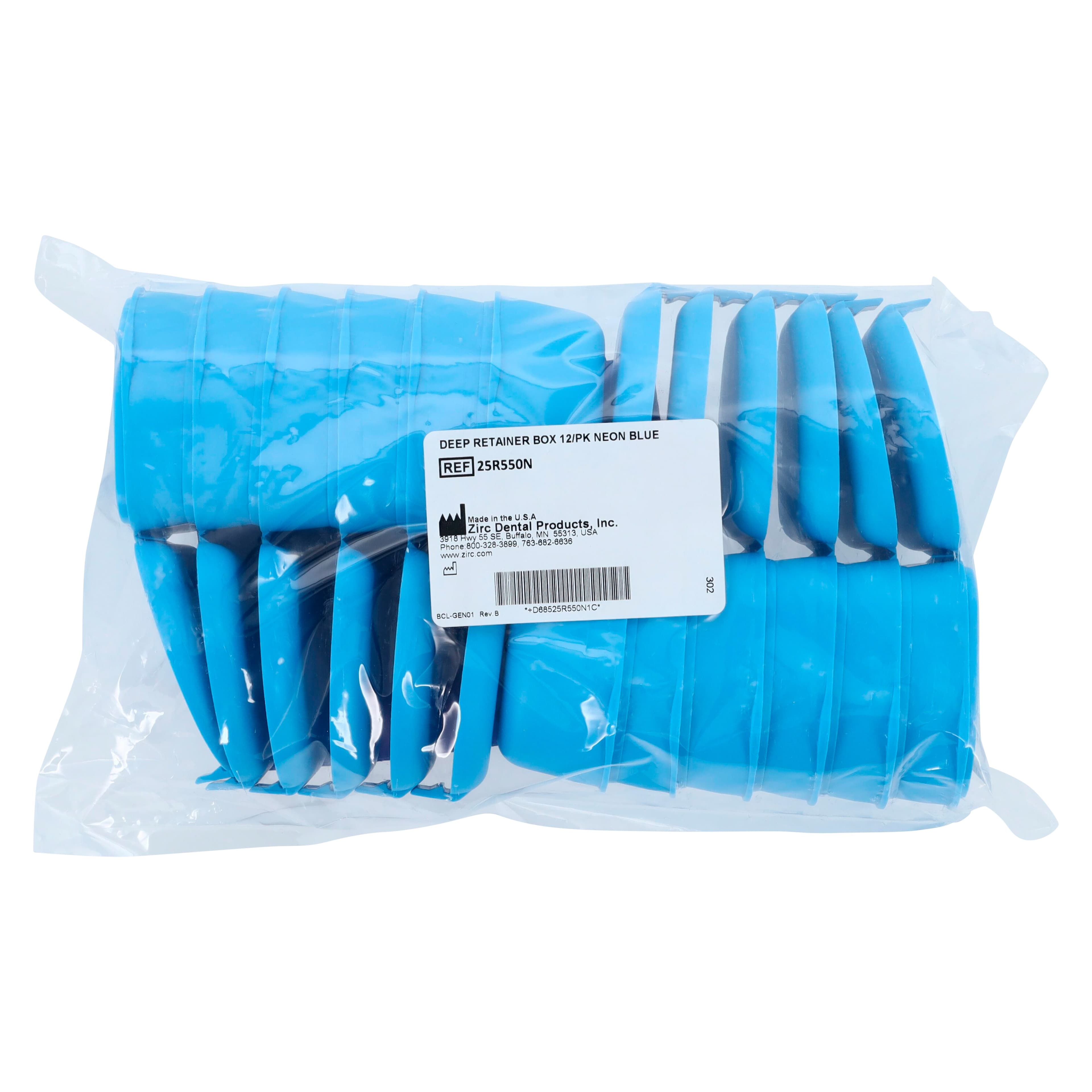 Zirc Dental Deep Retainer Box, 1-1/2" Deep, Neon Blue, 12/Pkg, 25R550N thumbnail 4
