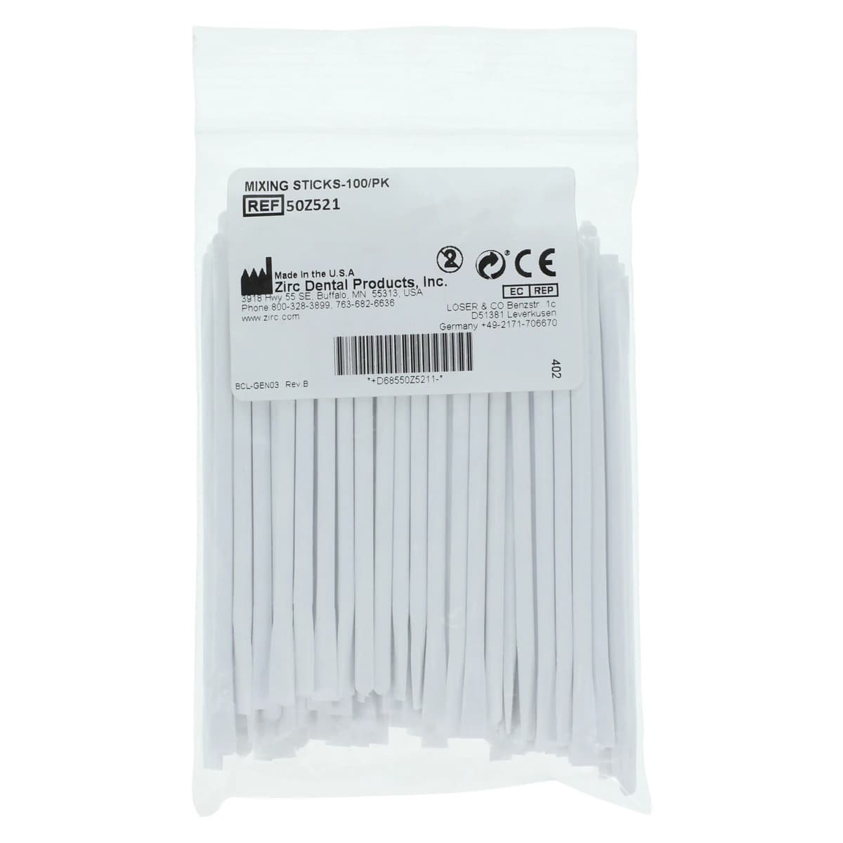 Zirc Mighty Mixer Mixing Sticks, White Plastic, Double-End Disposable, 4-1/2", 100/Pkg, 50Z521 - Zirc Mixing Sticks 100/Pk - Image 1