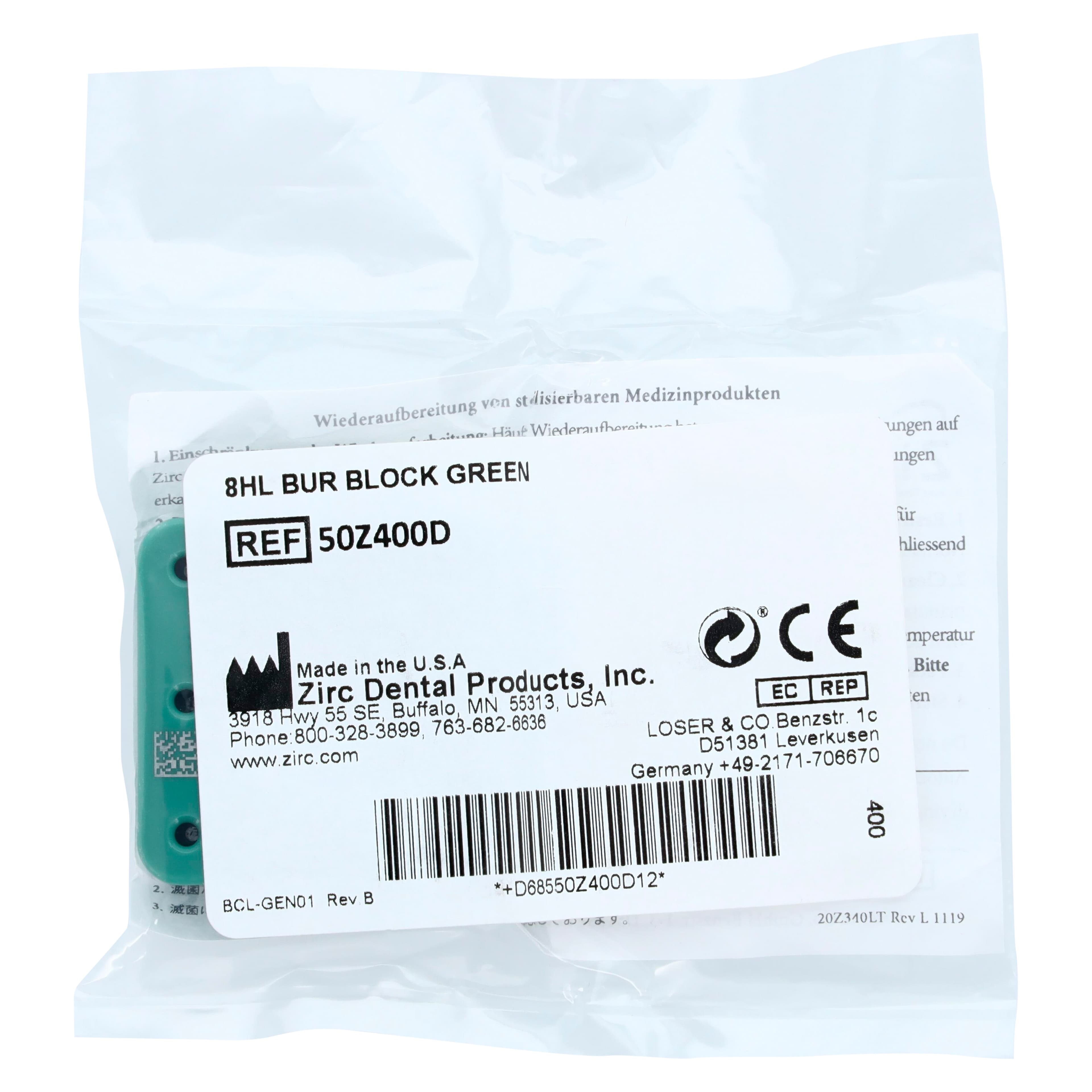 Zirc 8-Hole Magnetic Bur Block, Green, 1/Pk, 50Z400D thumbnail 3