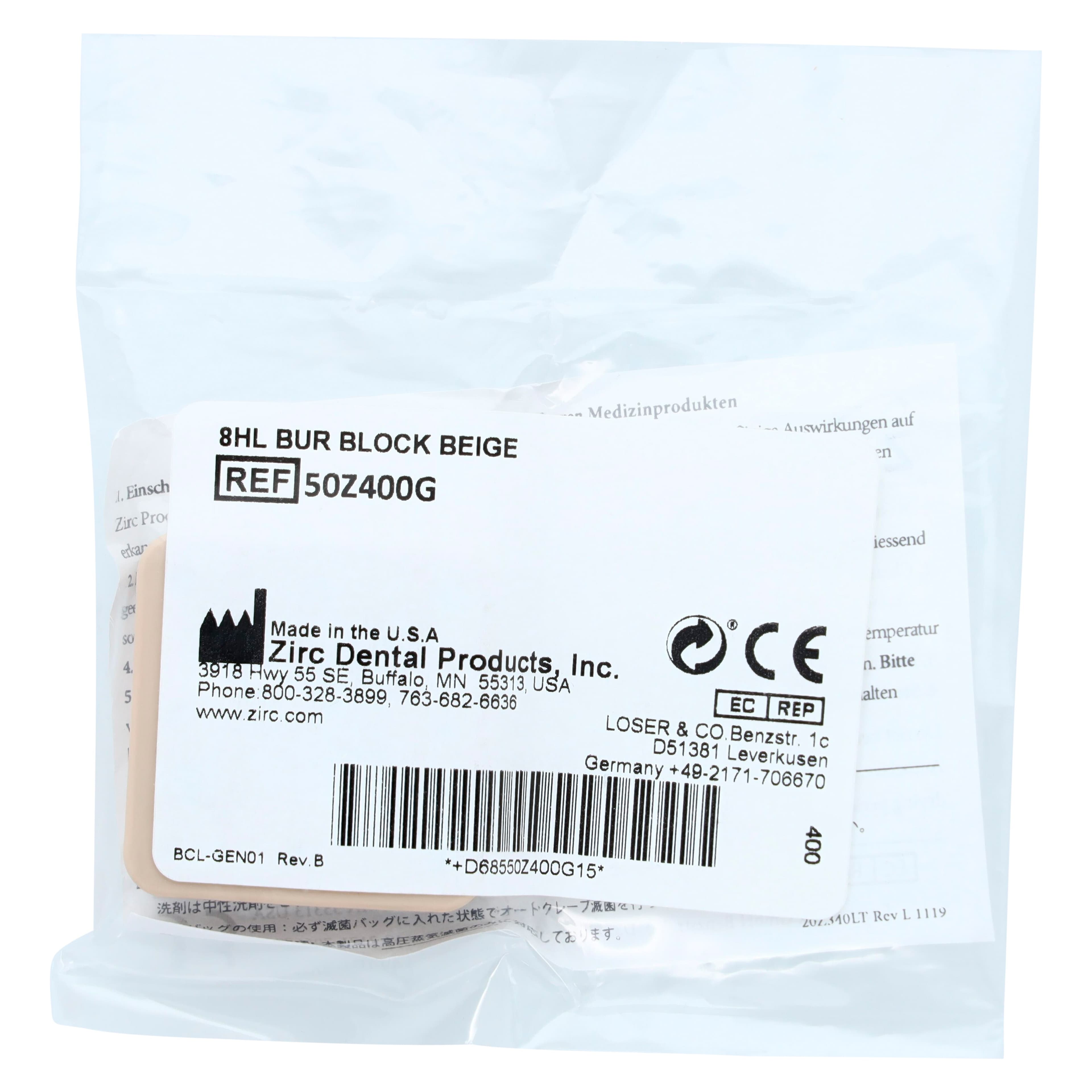 Zirc 8-Hole Magnetic Bur Block, Beige, Autoclavable, 1 Each, 50Z400G thumbnail 3