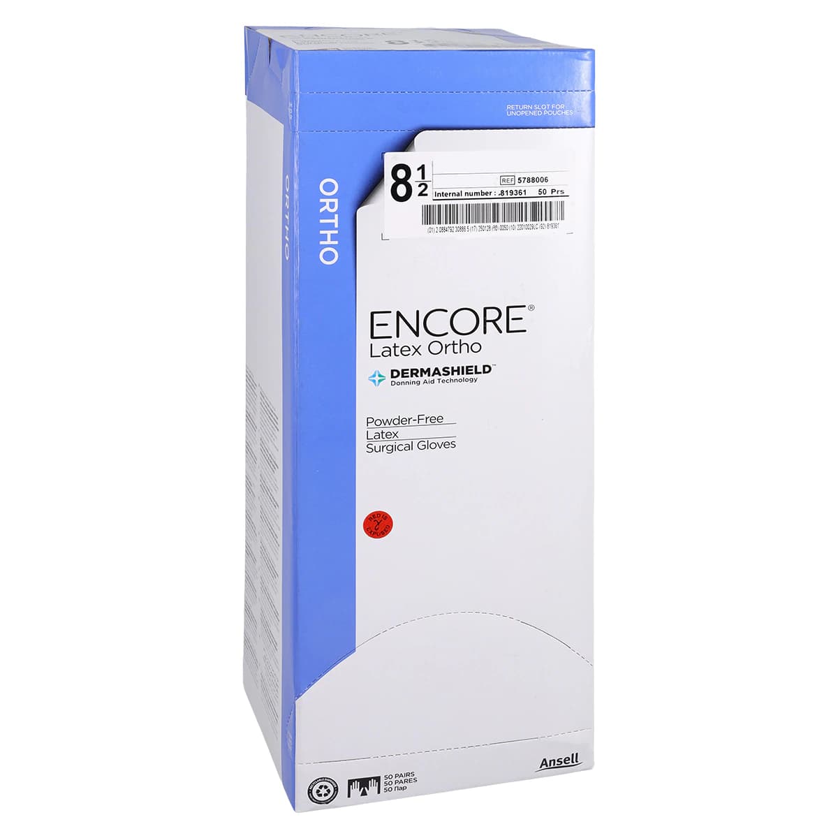 Encore Orthopaedic Latex Surgical Gloves, Size 8.5, Sterile, Powder-Free, Textured, Brown, Beaded Cuff, 50 Pairs/Box thumbnail 4