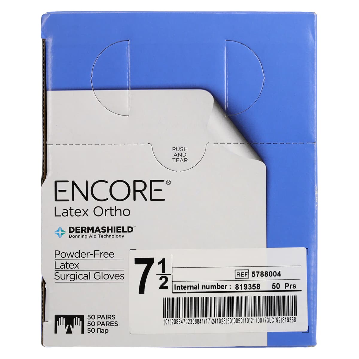 Ansell Encore Orthopaedic Latex Surgical Gloves, Powder-Free, Sterile, Size 7.5, Brown, Textured, Beaded Cuff, 50 Pairs/Box thumbnail 8