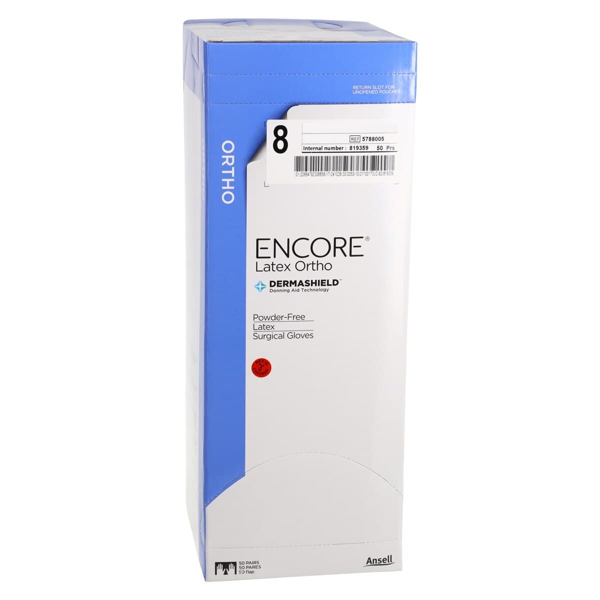 Encore Orthopaedic Latex Surgical Gloves, Size 8, Sterile, Powder-Free, Textured, Brown, Beaded Cuff, 50 Pairs/Box thumbnail 4