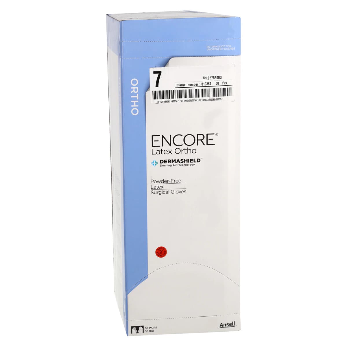 Ansell Encore Orthopaedic Latex Surgical Gloves, Size 7, Sterile, Powder-Free, Brown, 50 Pairs/Box thumbnail 4