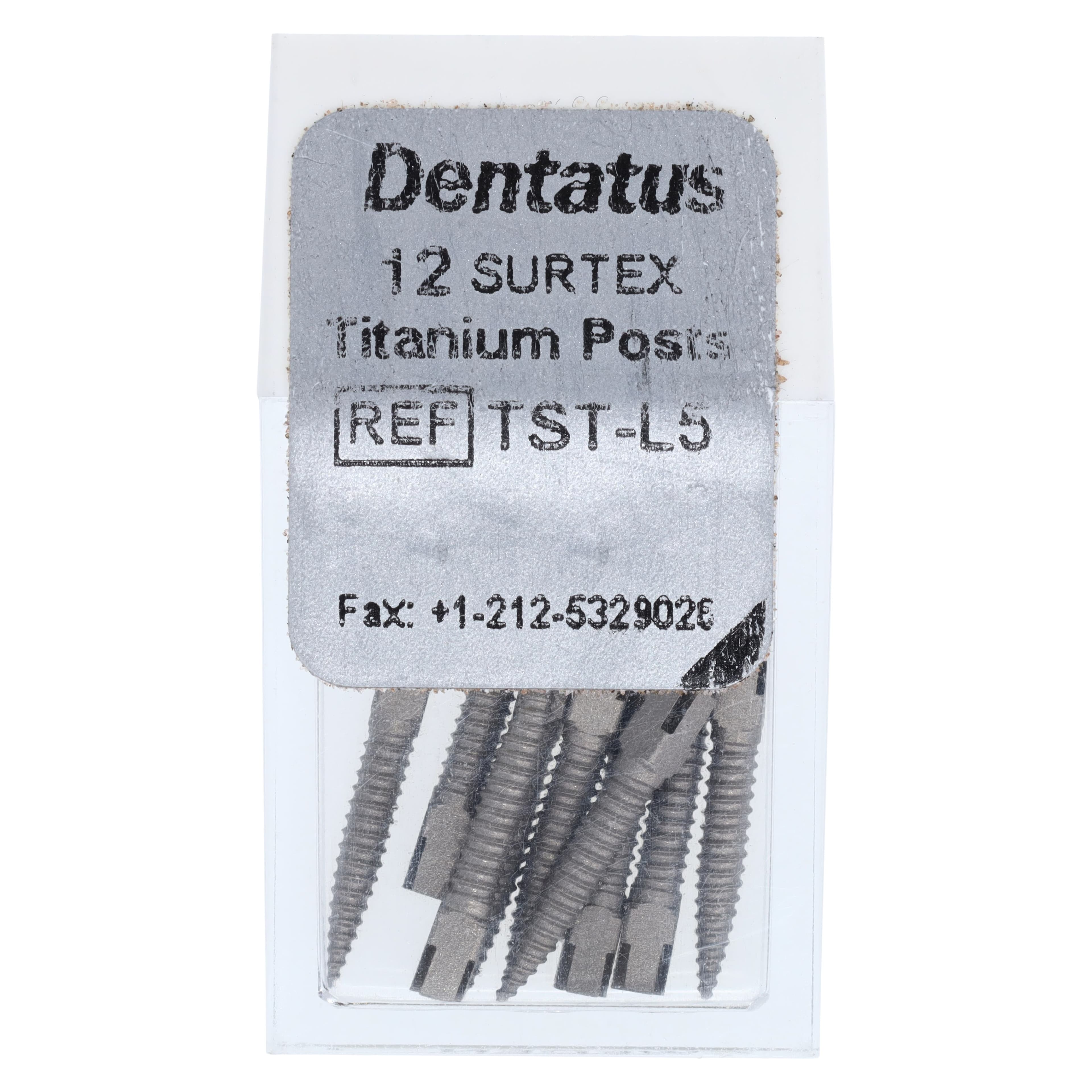 Dentatus Surtex Classic Surface-Treated Titanium Post Refill, Long (L5), 1.65 mm x 11.8 mm, 12/Pkg, TST-L5 - SURTEX™ Surface-Treated Titanium Post Refill – Long, Length 11.8 mm, 12/Pkg - TST-L5, Diameter 1.65 mm, Length 11.8 mm - Image 1
