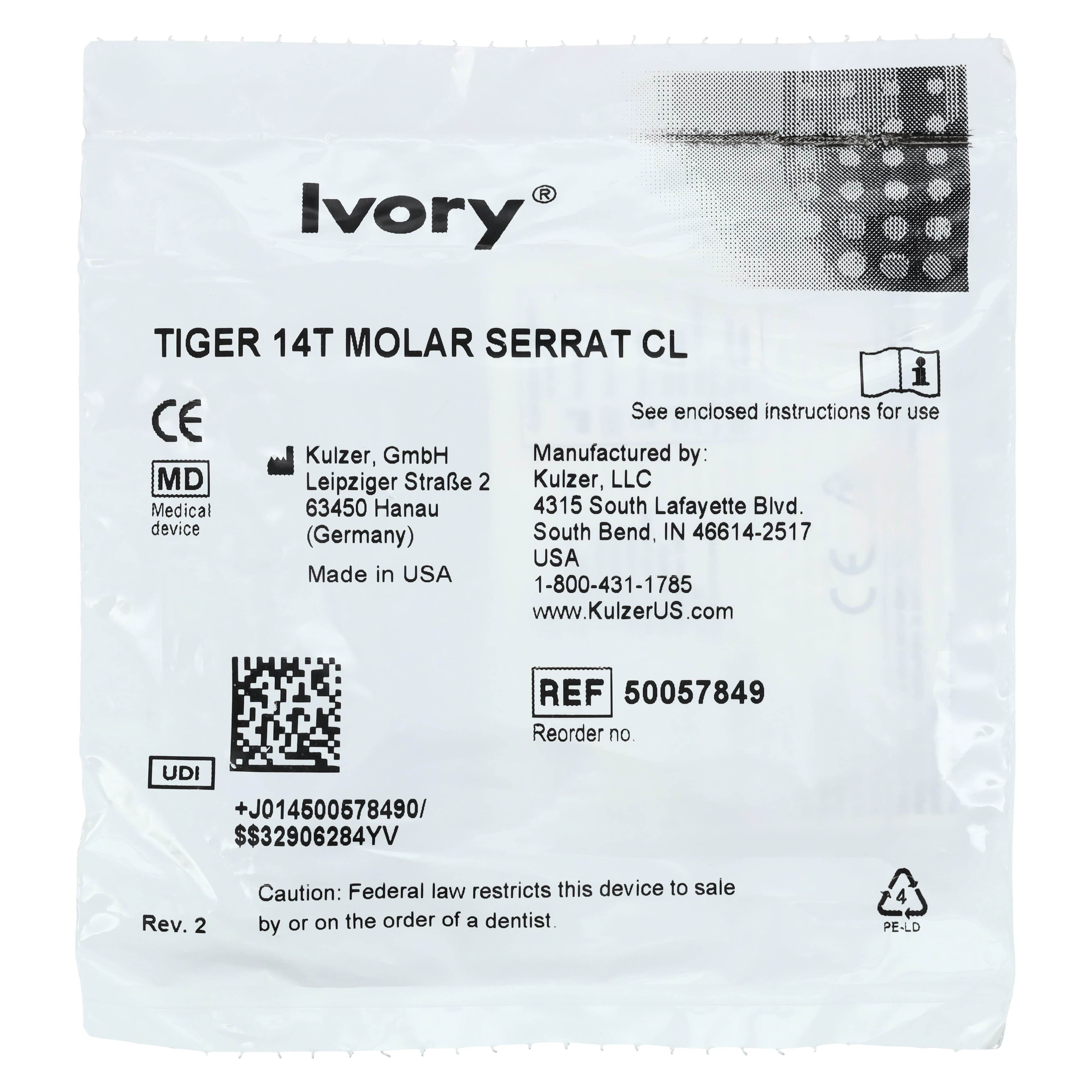Ivory Tiger Rubber Dam Clamp, #14T, Winged, Serrated, Molar Partially Erupted, 1 Each, 50057849 thumbnail 3