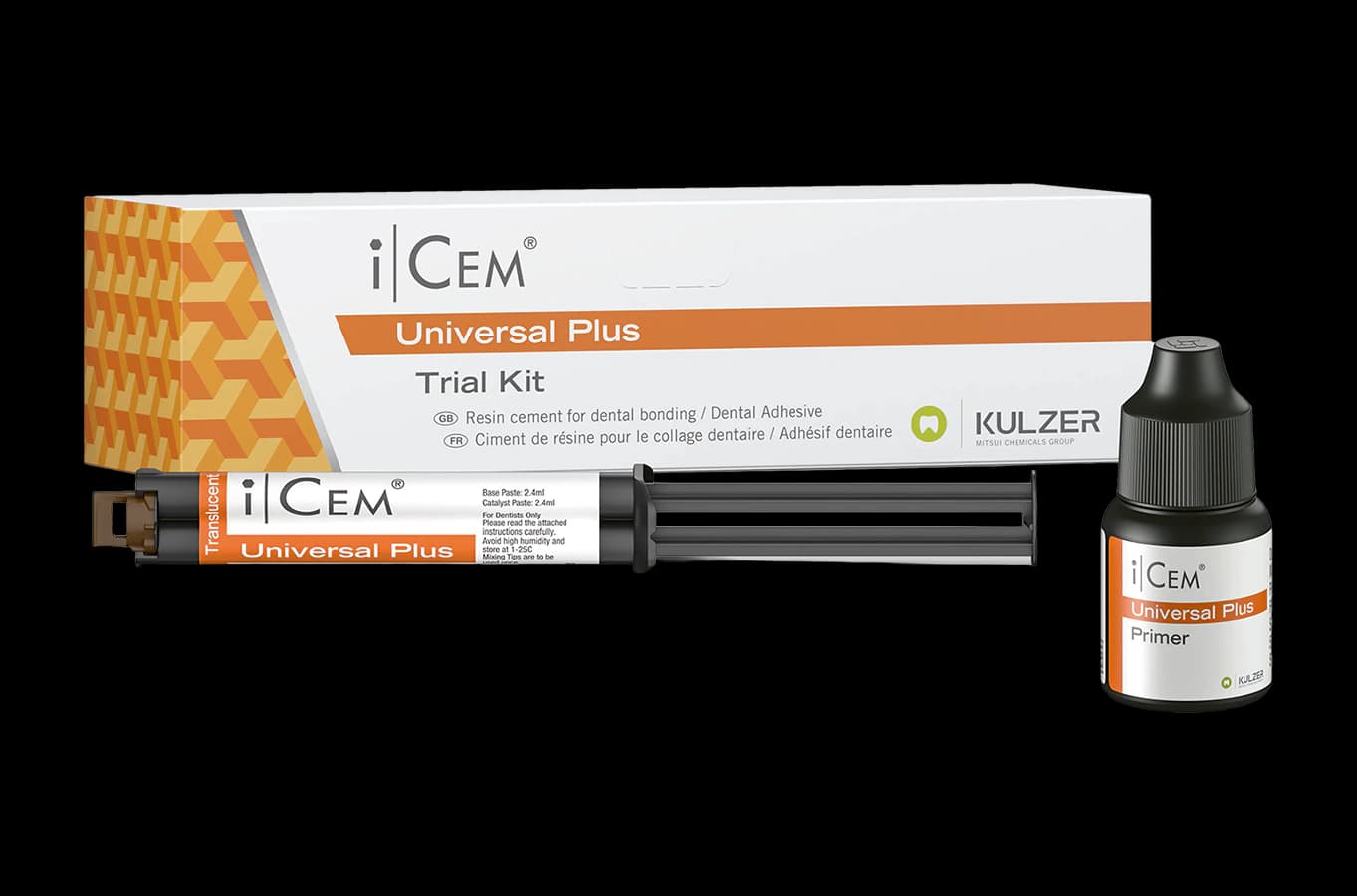 iCEM Universal Plus Trial Kit, Translucent, Dual-Cure Resin Cement with Primer, 4.8 mL Syringe + 5 mL Primer, 66101226 thumbnail 2