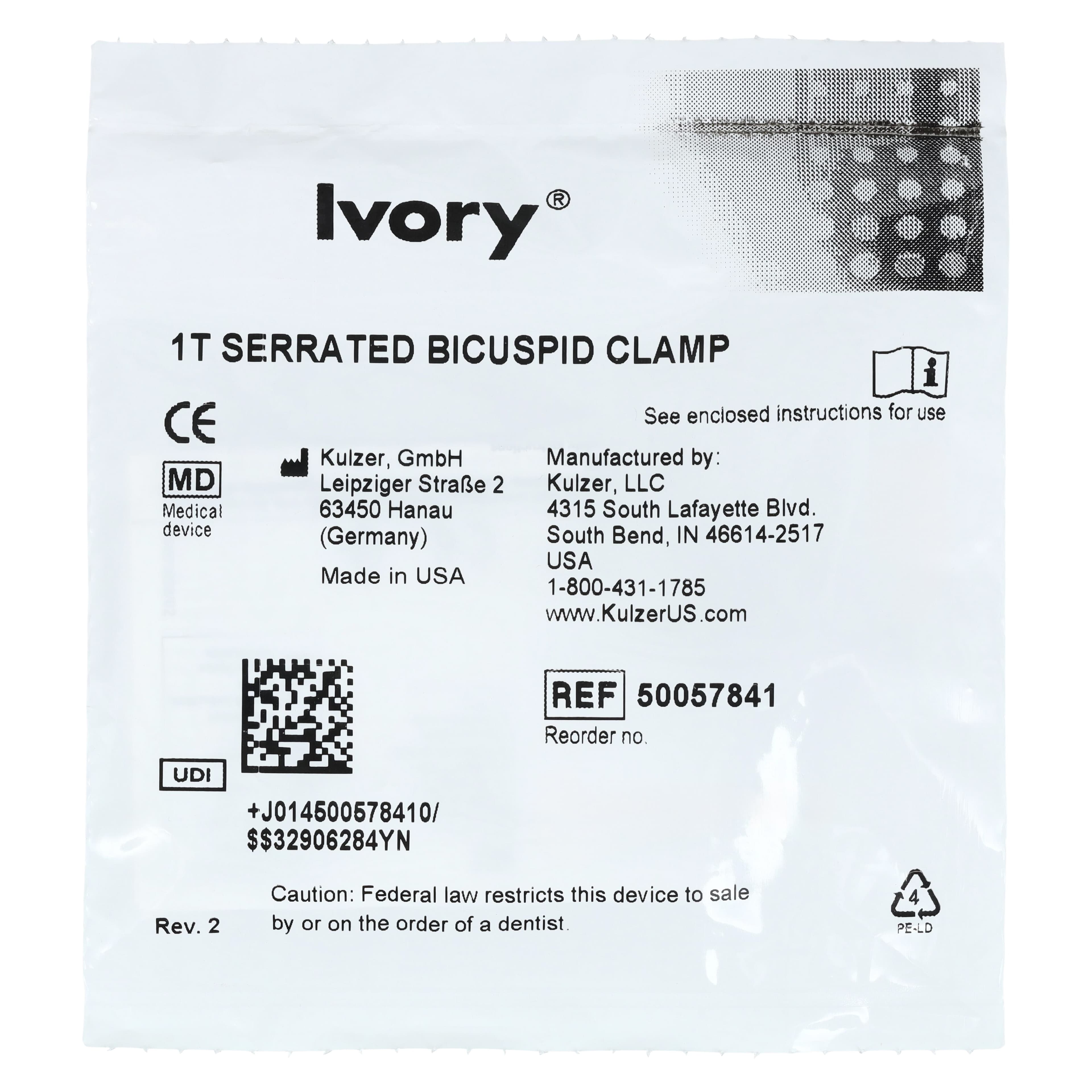 Ivory Tiger Rubber Dam Clamp, #1T Bicuspid Serrated, Winged, 50057841 thumbnail 3