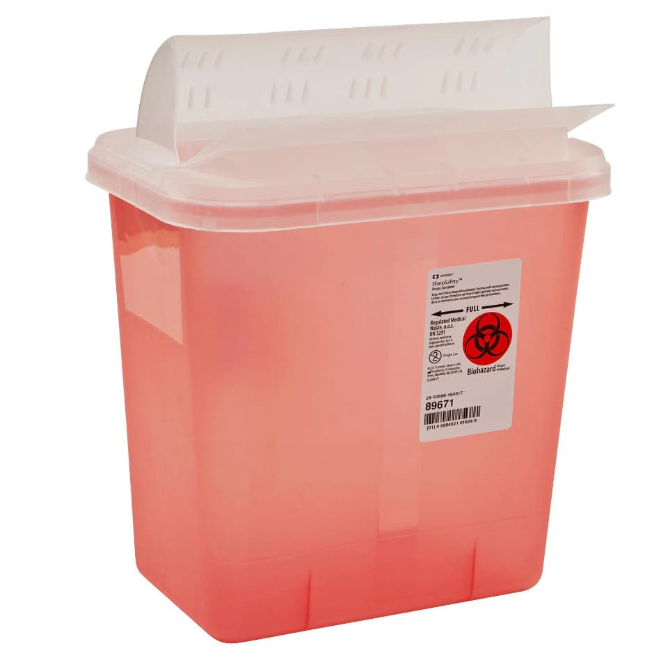 SharpSafety™ Sharps Container with Horizontal Drop Lid, Transparent Red, 2 Gallon, 10.5"W x 12.75"H x 7.25"D, 89671 - SharpSafety™ Sharps Container with Horizontal Drop Lid – Transparent Red, 2 Gallon - SharpSafety™ Sharps Container with Horizontal Drop Lid – Transparent Red, 2 Gallon - Image 1