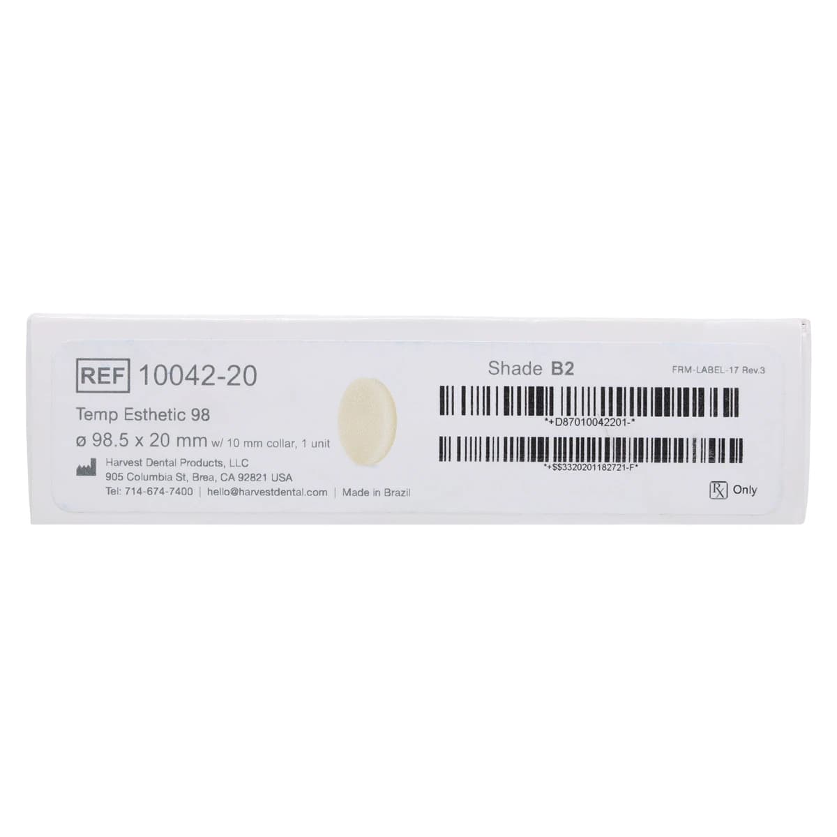 Harvest Esthetic DCL PMMA -ML- Denture + Temp Disc, B2 Shade, 98 x 20 mm thumbnail 2