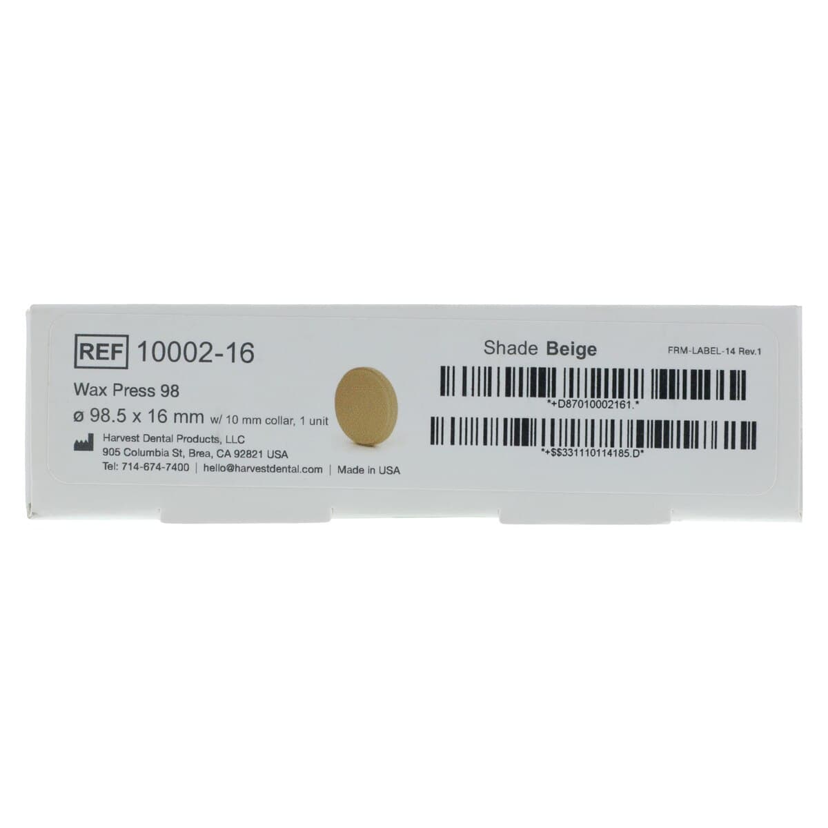 ZCAD Wax Press 98 Beige, 98.5 mm Diameter x 16 mm Thick, 1/Pkg thumbnail 5