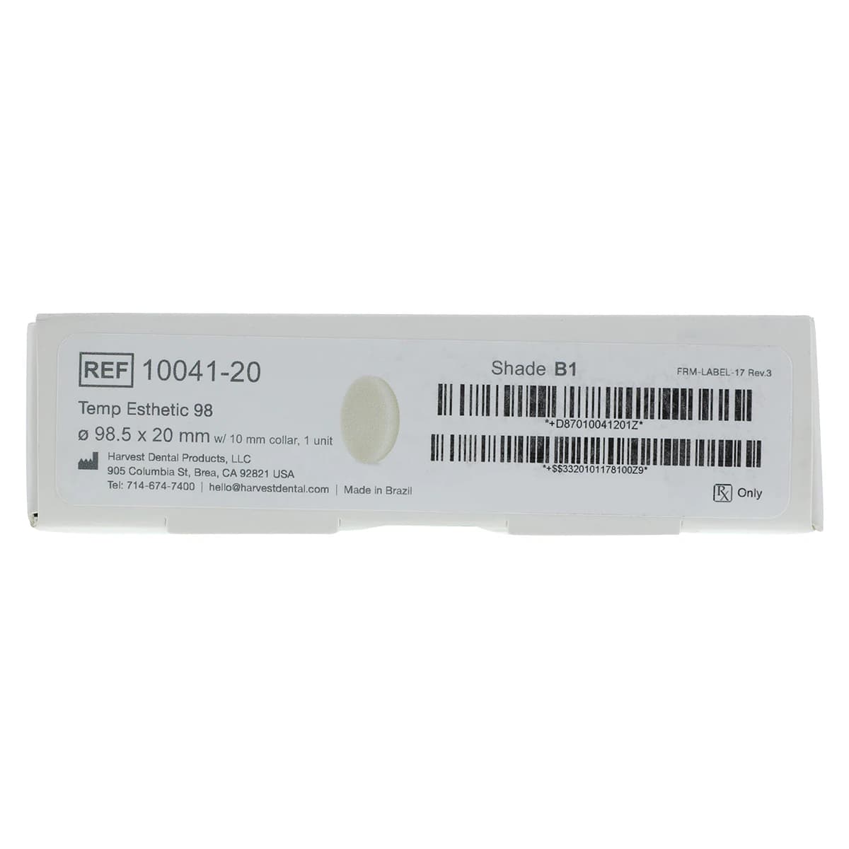 Harvest Esthetic DCL PMMA -ML- Denture + Temp Disc, 98 x 20 mm, Shade B1 thumbnail 6