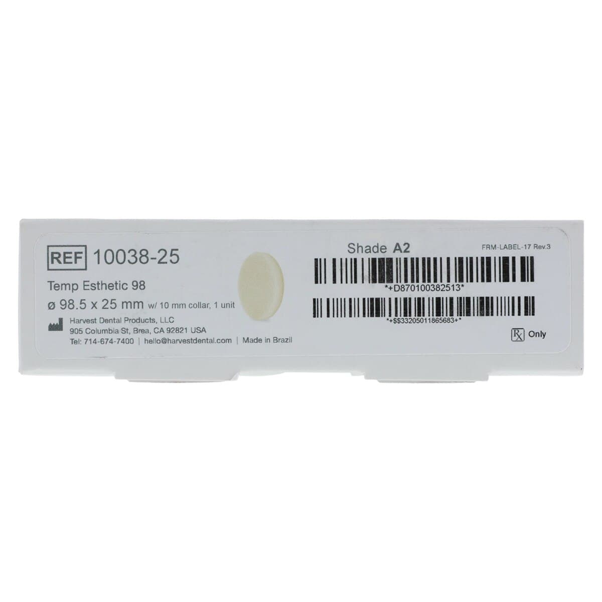 Harvest Esthetic DCL PMMA Denture + Temp Disc, 98 x 25 mm, A2 Shade, 01KN3QHKT3ZDSDZ2DS3Q5YF6HZ thumbnail 6