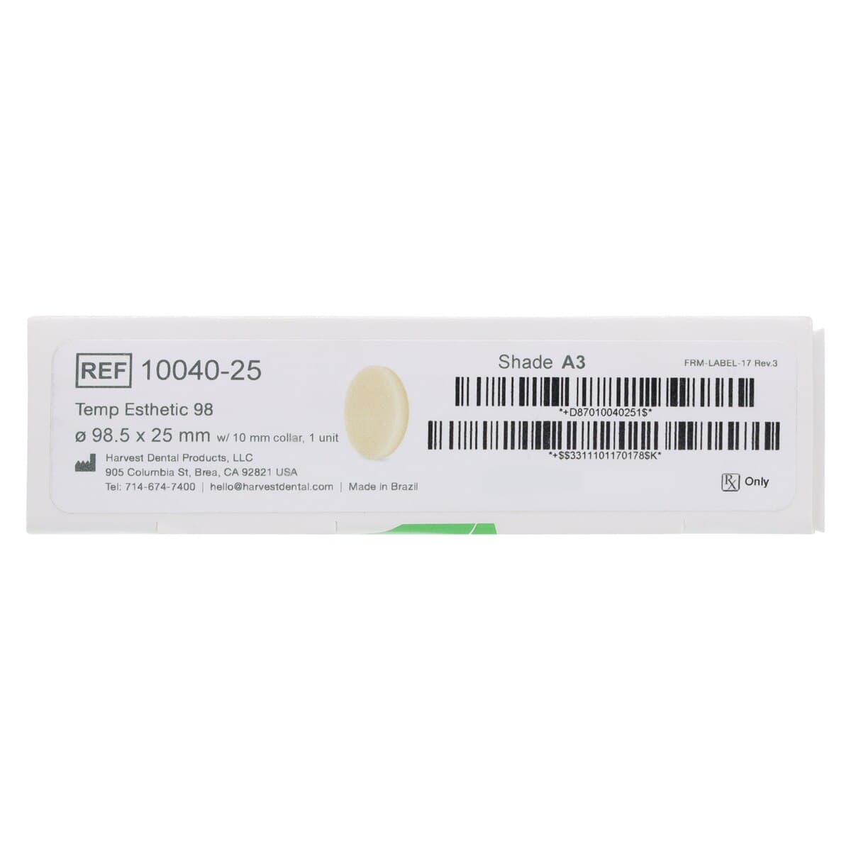 Harvest Esthetic DCL PMMA Denture + Temp Disc, A3 Shade, 98 x 25 mm, 01KEZKNHSSDZNAXW7TMF0W8N73 thumbnail 6