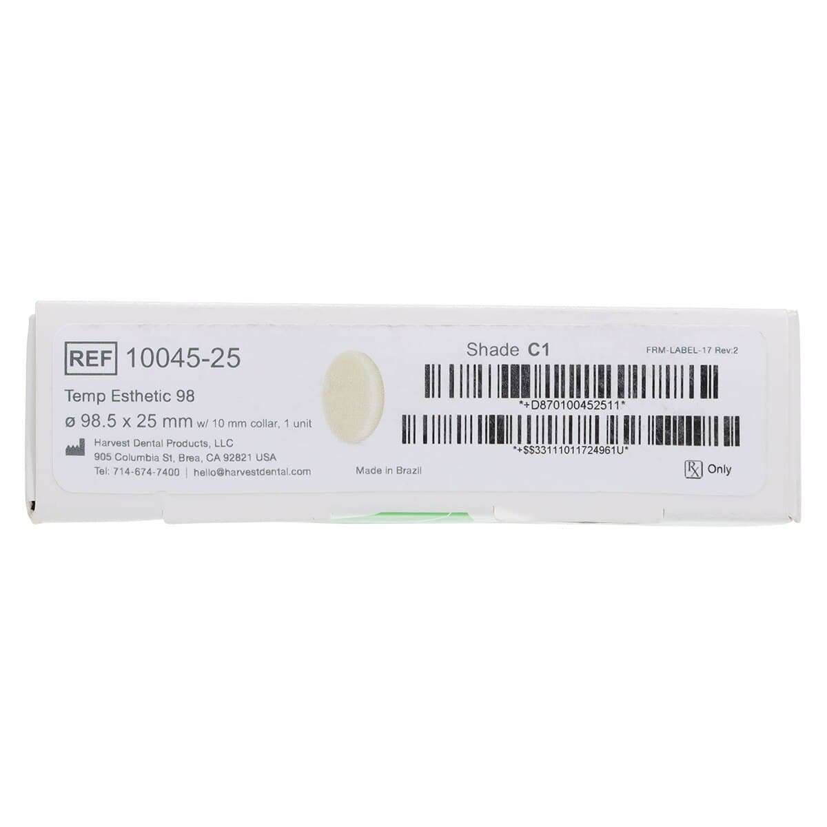 Harvest Esthetic DCL PMMA Denture + Temp Disc, 98 x 25 mm, C1 Shade, 01KEZKNHSVG3HB8AR5T9P5TMGJ thumbnail 7