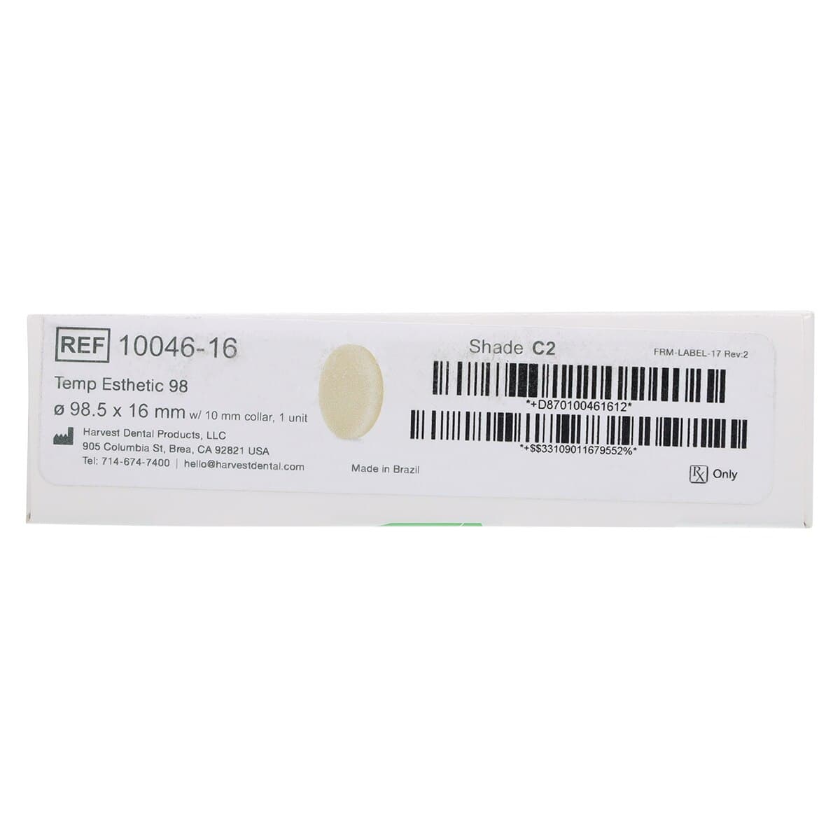 Harvest Esthetic DCL PMMA Denture + Temp Disc, 98 x 16 mm, C2 Shade, 01KEZKNHSVCZ4VWDN2TXPGM6JT thumbnail 7