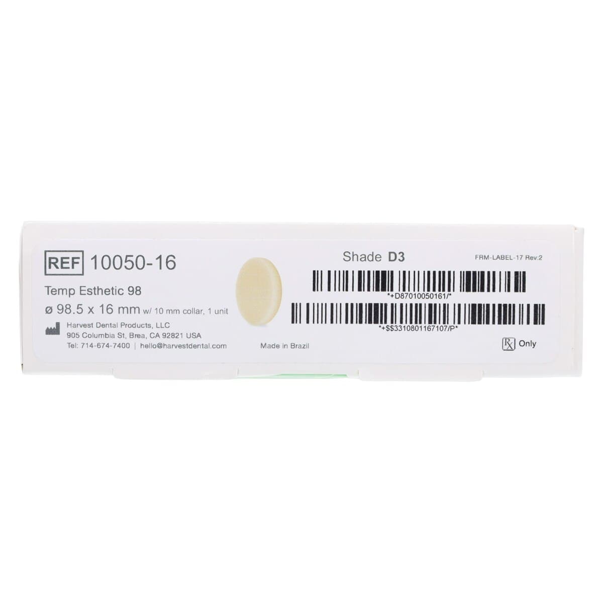 Harvest Esthetic DCL PMMA Denture + Temp Disc, 98 x 16 mm, D3 Shade thumbnail 6