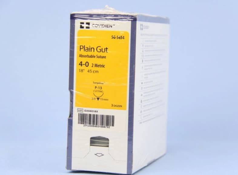 Surgigut Suture Plain Gut Monofilament 4-0, 18", P-13 Premium Reverse Cutting 3/8 Circle Needle 13mm, Uncoated, Undyed, 36/Case - Suture Plain Gut Undyed P-13 - Image 1
