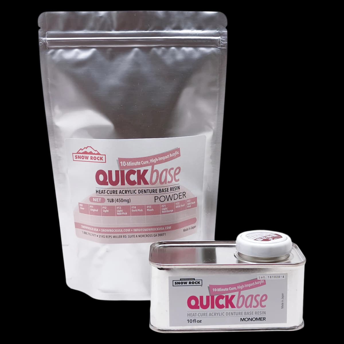 Snow Rock QuickBase Heat Cure Acrylic Kit, #12 Light (L), Powder 1 lb & Liquid 8 oz - #12 Light (L) QuickBase Set Powder 1lb and Liquid 8oz - Image 1