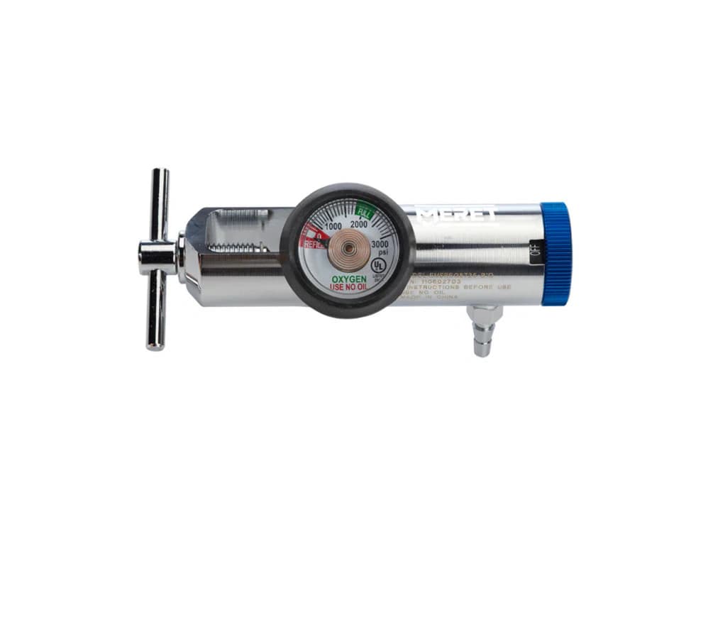Meret USA Brass Oxygen Regulator, EMS with EZ-Grip Securing Knob, Each - Brass Oxygen Regulator - Image 1