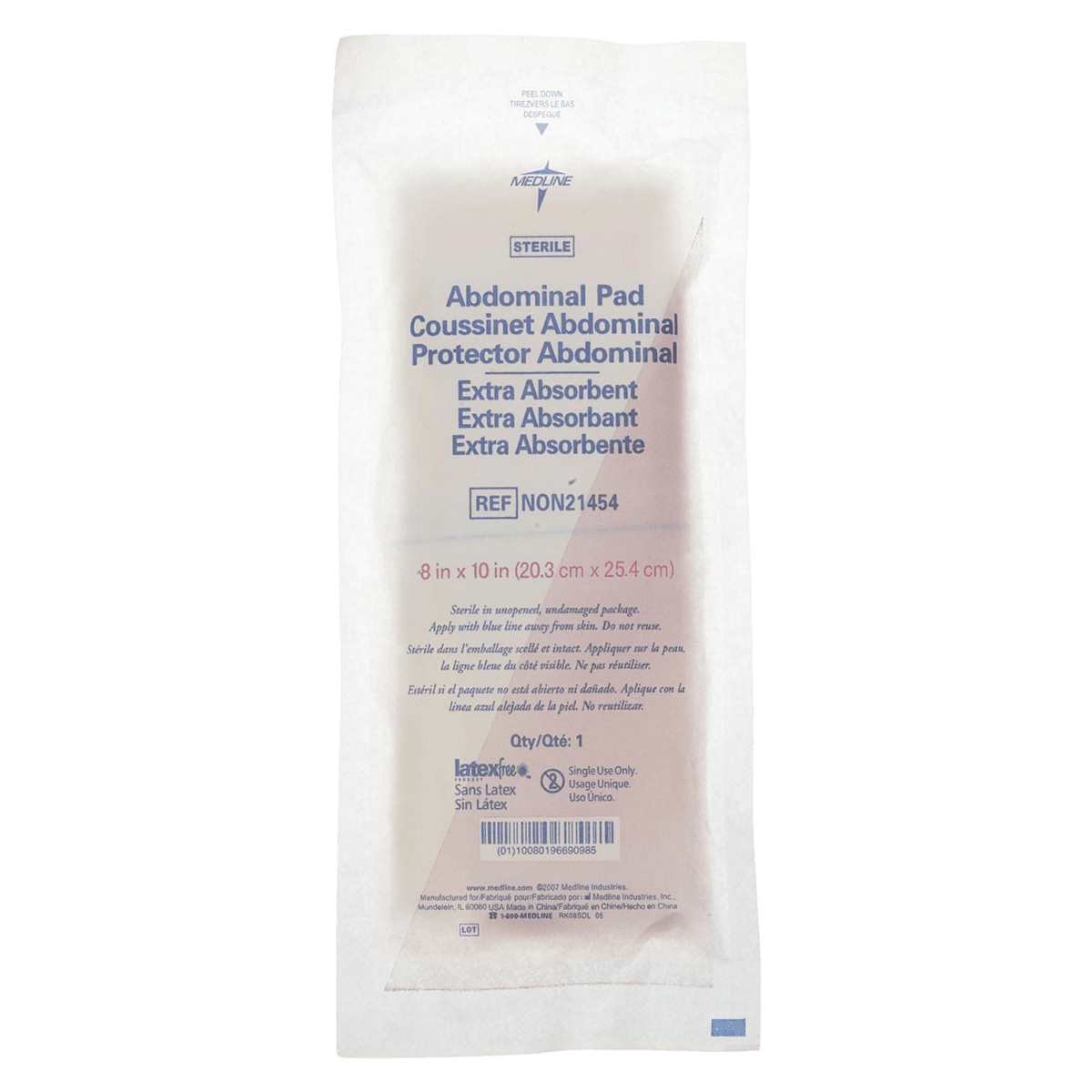 Medline Premium ABD Pad, 8" x 10", Sterile, Cellulose, 1 per Pack - Pad ABD Premium 1's ST - Image 1