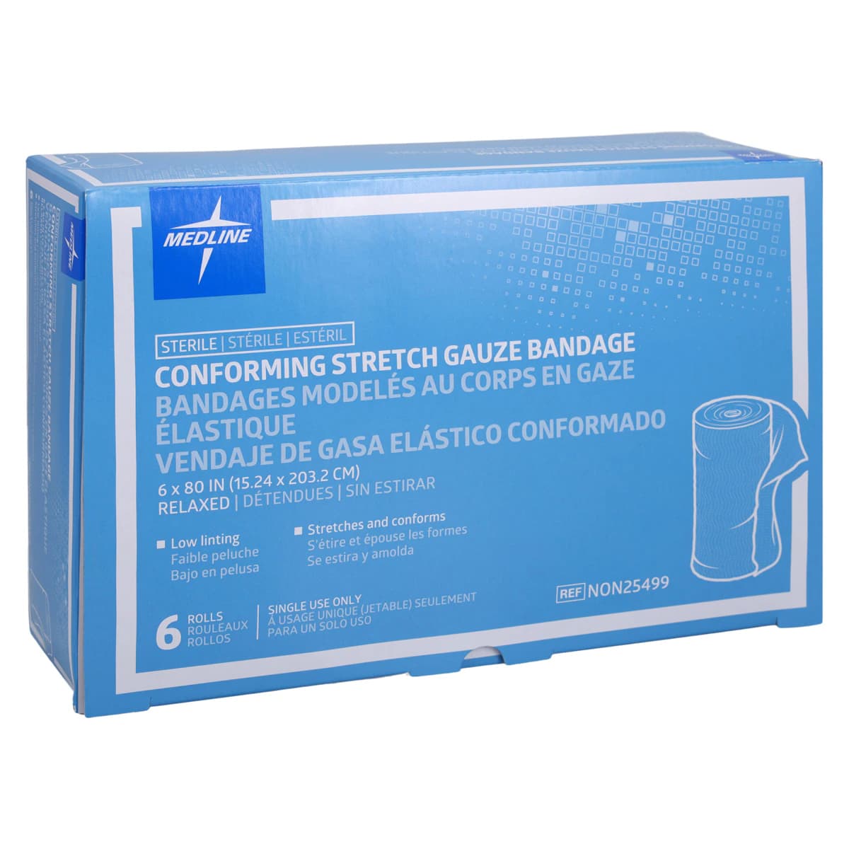 Medline Sof-Form Conforming Gauze Bandage, 1-Ply, Sterile, 6 in x 75 in, 6/Box - Bandage Confrm Strch 1Ply ST - Image 1