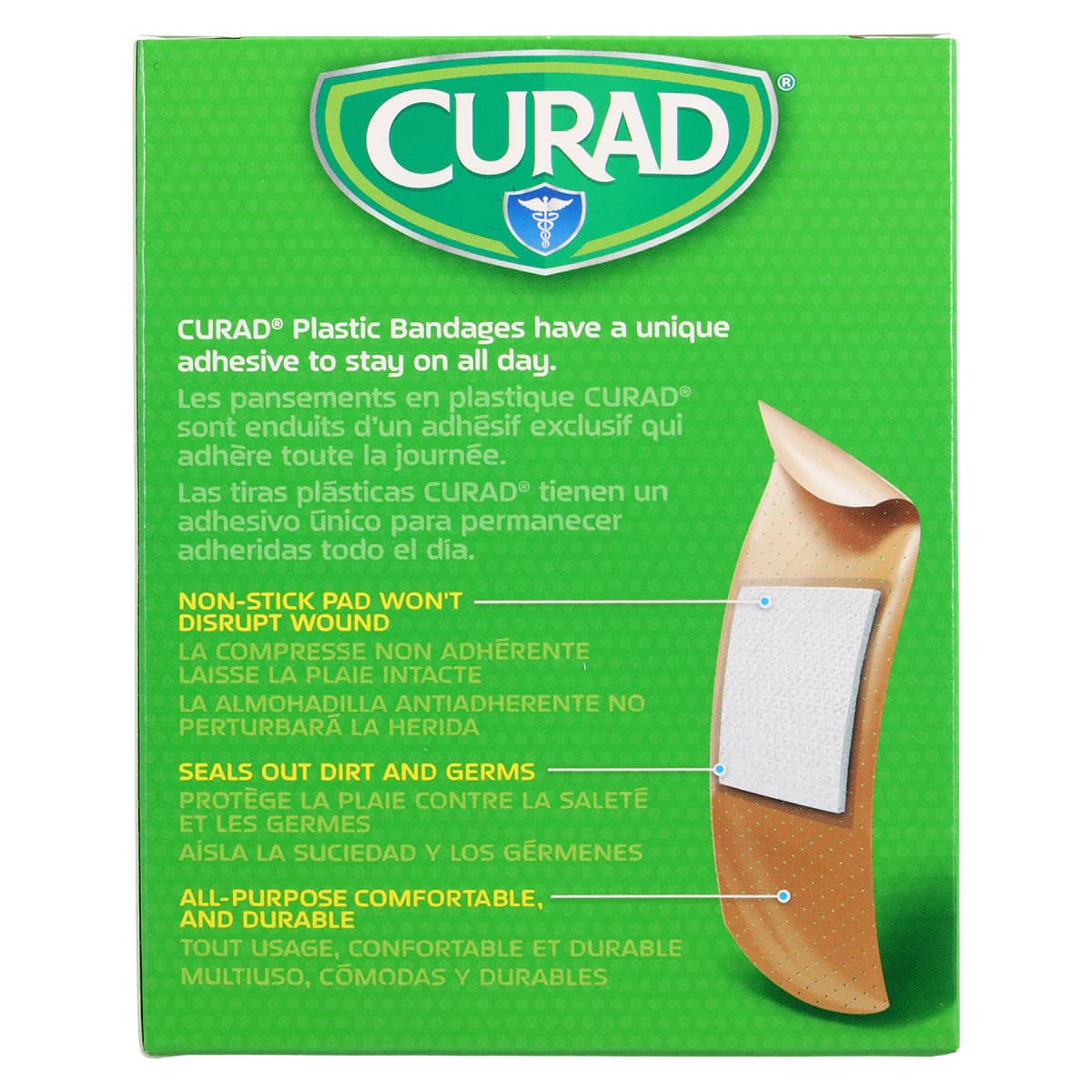 Curad Adhesive Bandage, Plastic Strip, 1" x 3", Tan/Natural, Sterile, 100/Box thumbnail 4