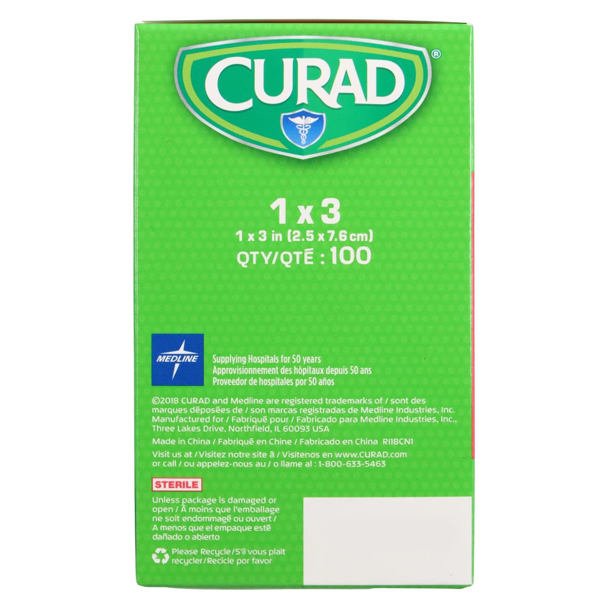 Curad Adhesive Bandage, Plastic Strip, 1" x 3", Tan/Natural, Sterile, 100/Box thumbnail 6