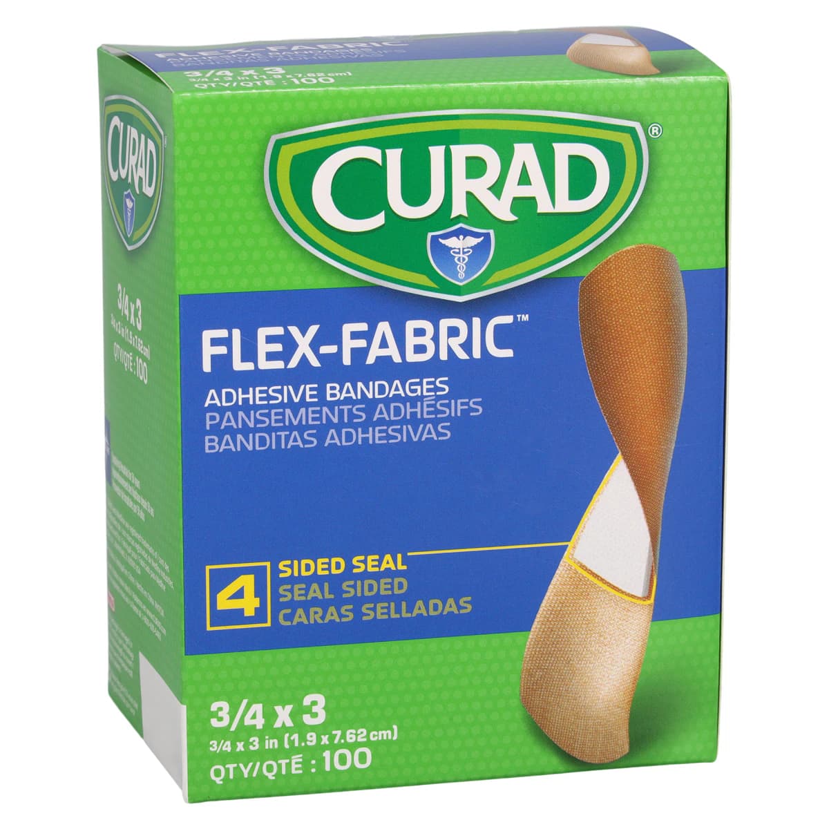Curad Adhesive Bandage Fabric Strip, 3" x 0.75", Natural, Sterile, 100/Box thumbnail 2