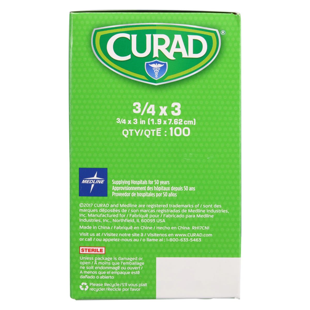 Curad Adhesive Bandage Fabric Strip, 3" x 0.75", Natural, Sterile, 100/Box thumbnail 6