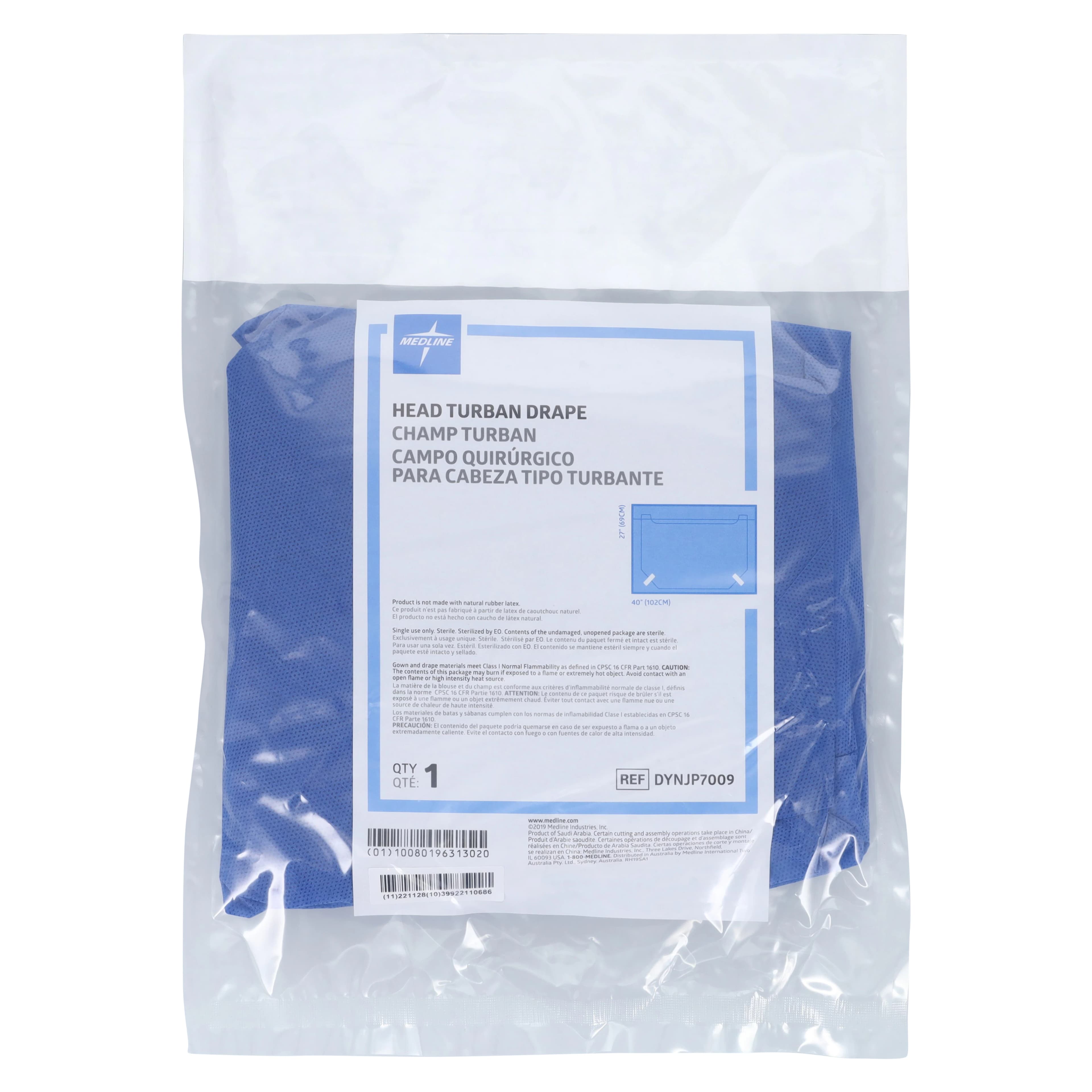 Medline Proxima Head Turban Sterile Surgical Drape, Non-Fenestrated, 4x27" - Drape Proxima Head Turban - Image 1