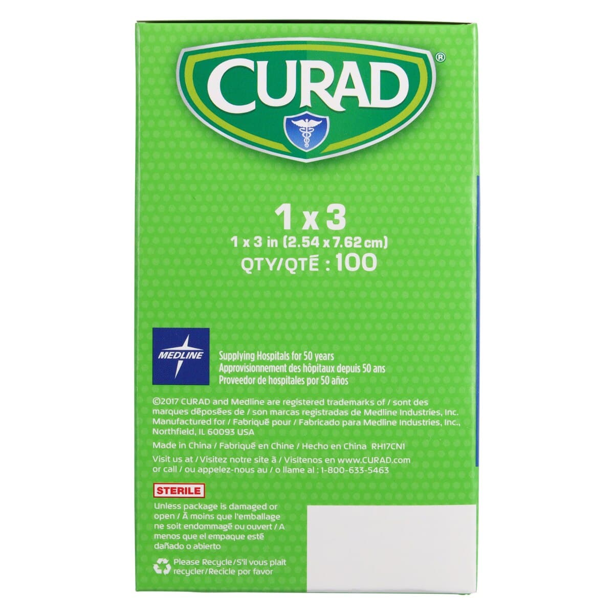 Curad Adhesive Bandage Fabric Strip, 1" x 3", Natural, Sterile, 100/Box thumbnail 7