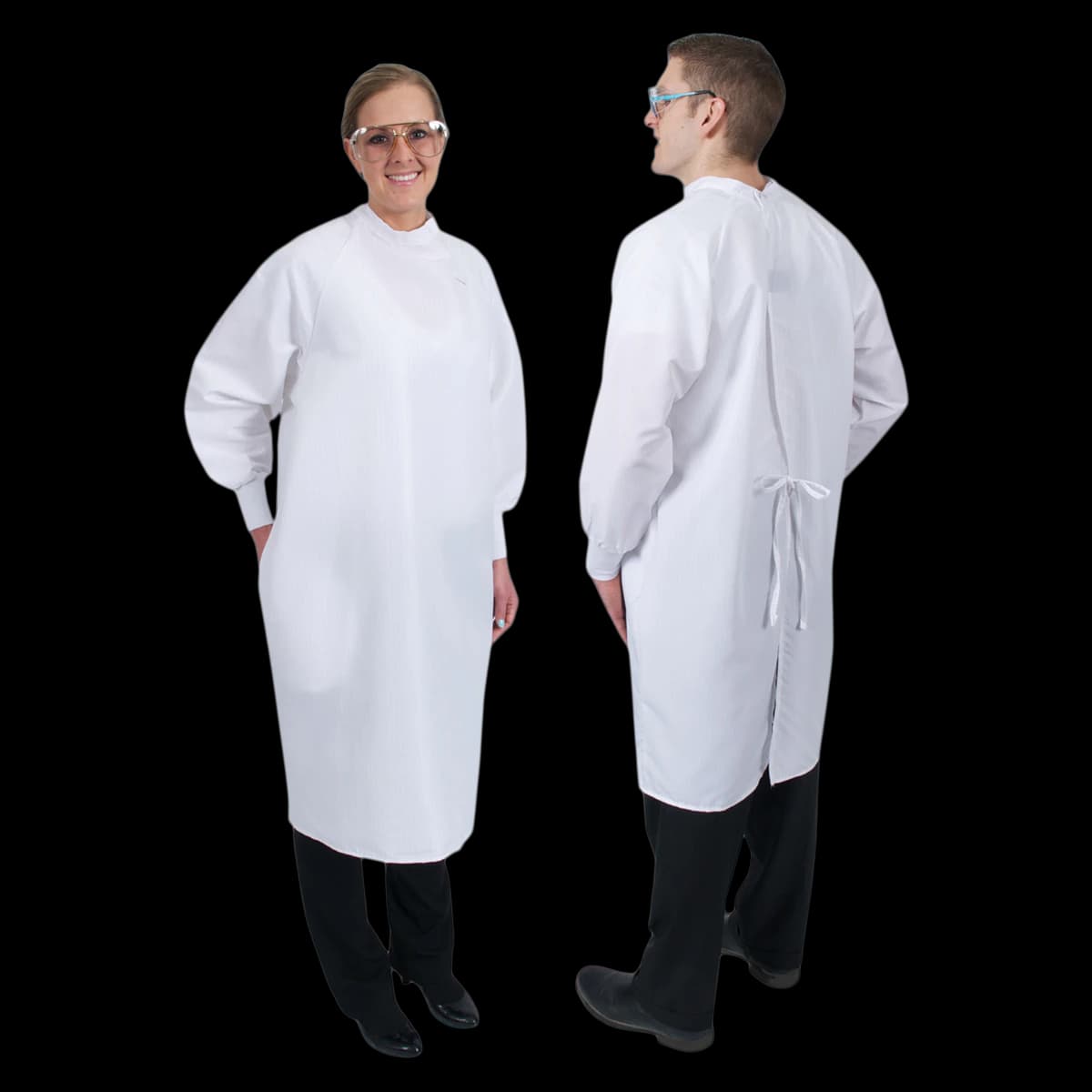 Denline Protection Plus Close Back Gown, Unisex, X-Small, 41 in, White, Reusable, 99% Polyester/1% Carbon, AAMI Level 2 - Denline Close Back Gown Uni 41 - Image 1