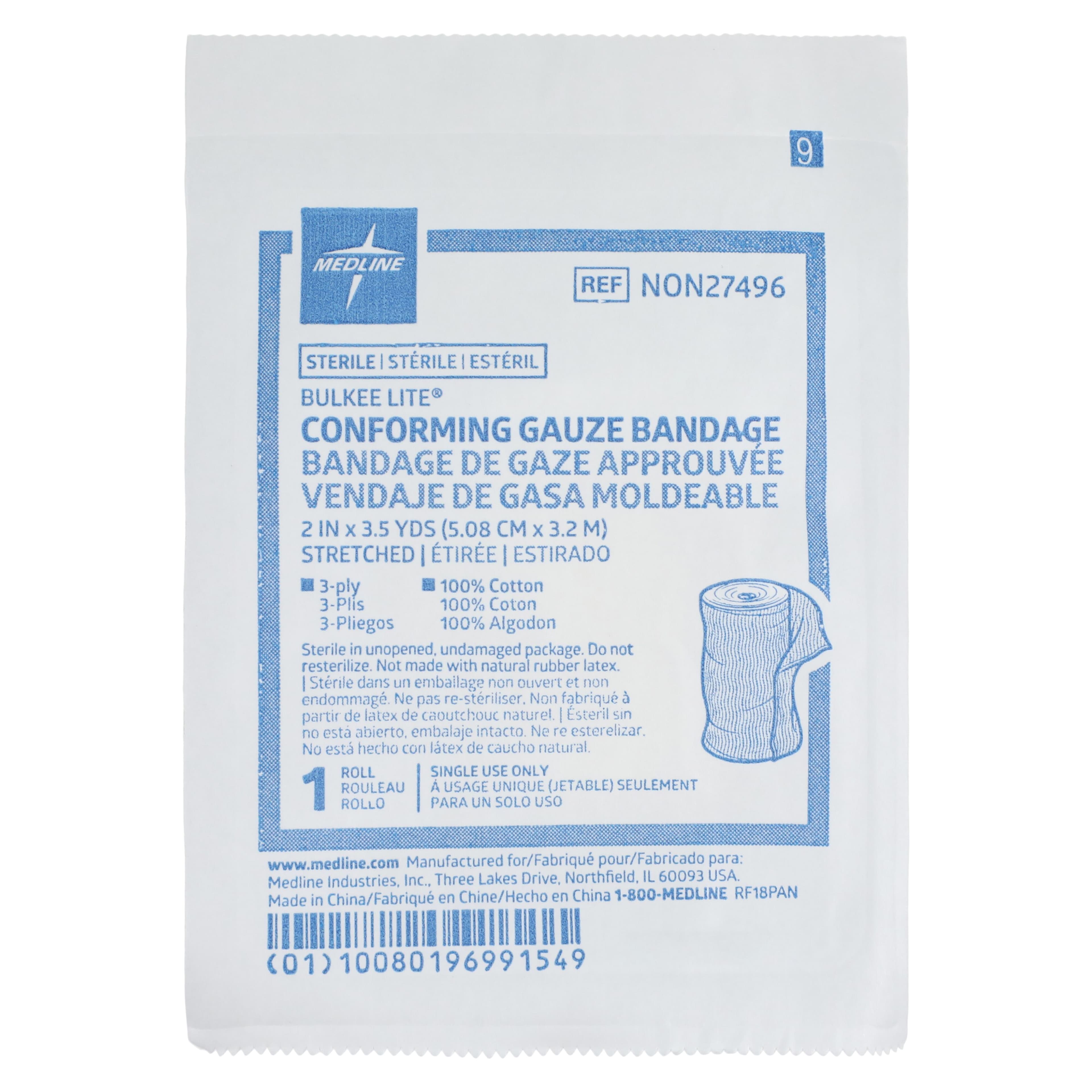 Medline Bulkee Lite Gauze Bandage, 2" x 3.5 yd, 3 Ply, Sterile, 12/Box thumbnail 3