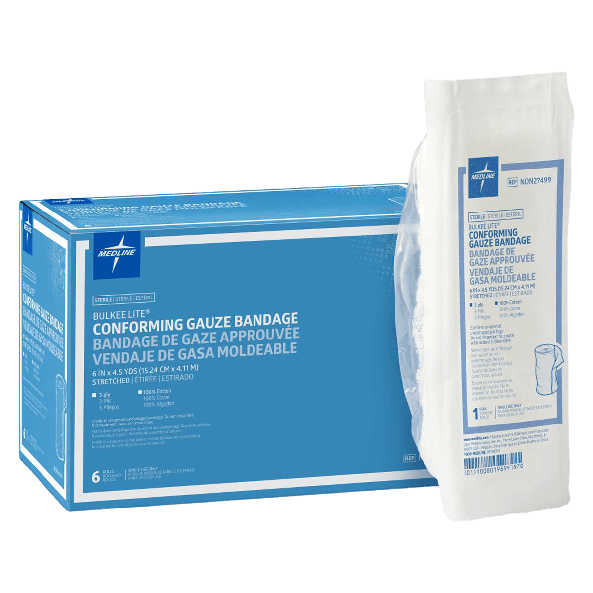 Medline Bulkee Lite Gauze Bandage, 6" x 4.5 yd, 3 Ply, Sterile, 6/Box thumbnail 2