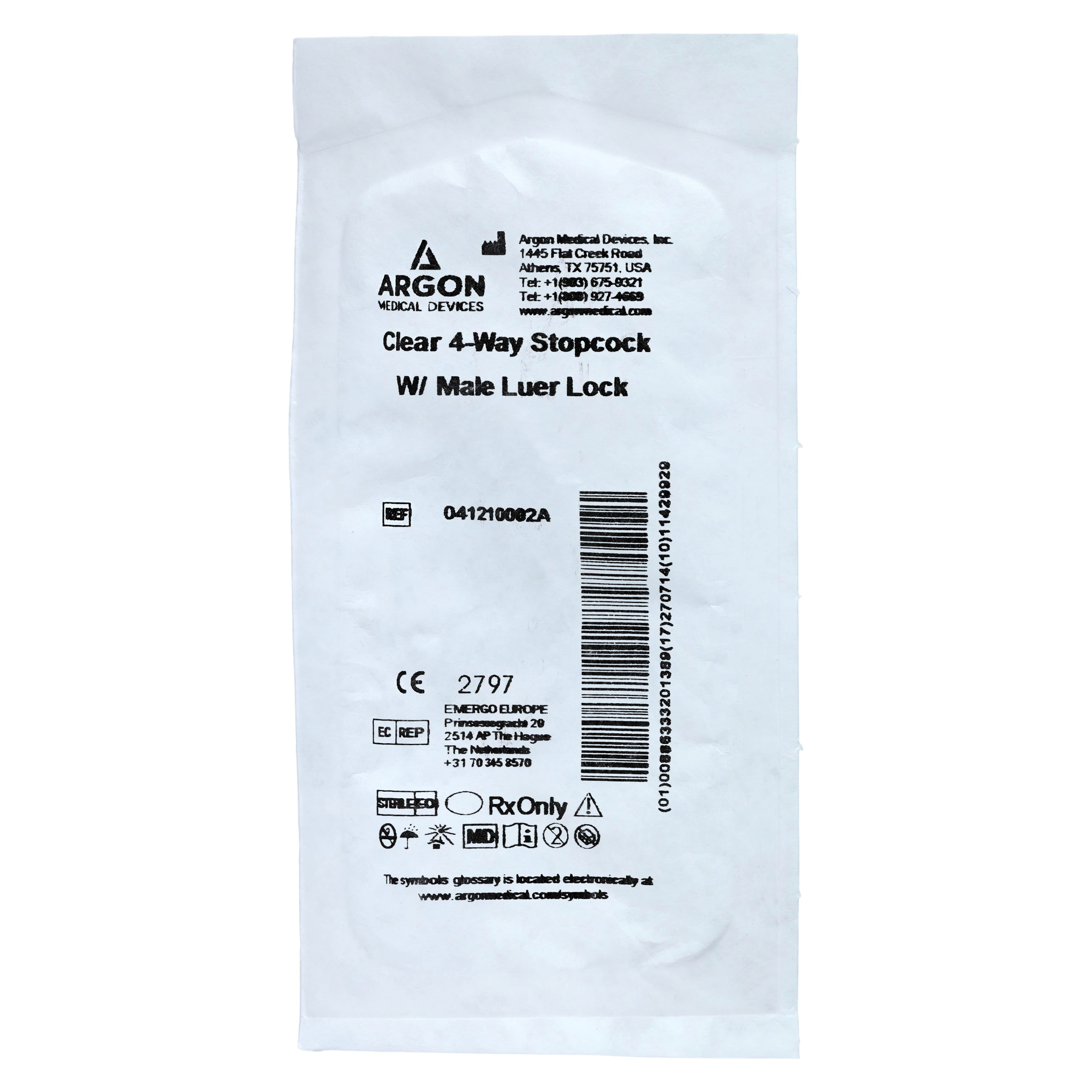 Argon Medical 4-Way Stopcock with Male Luer Lock, 25/Case - Stopcock Trndcr w/M Luer 4-Way - Image 1