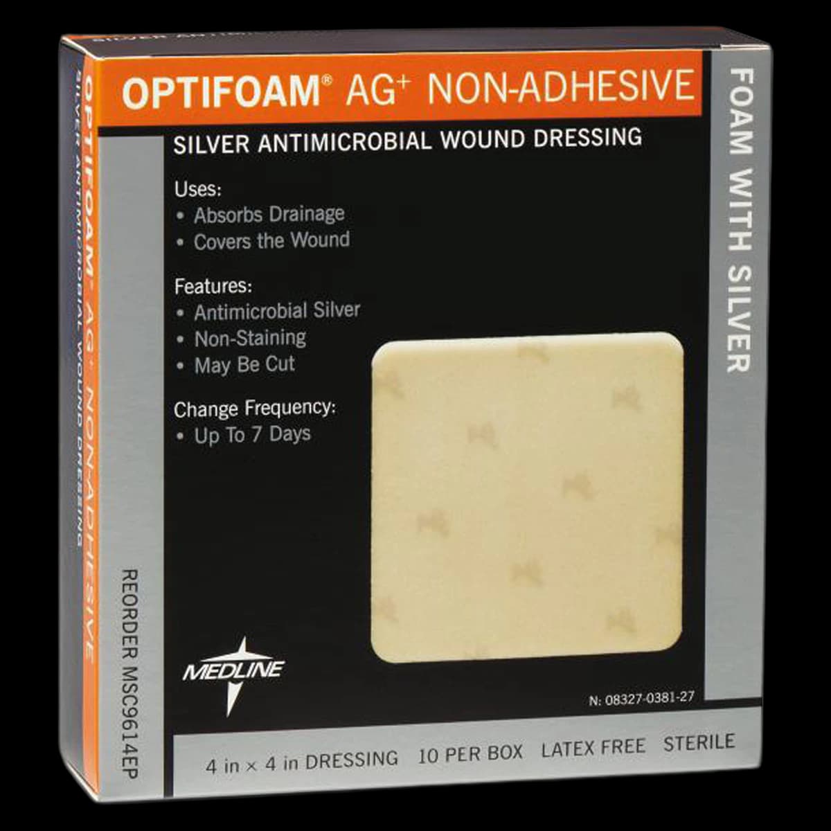 Medline Optifoam Ag Antimicrobial Foam Dressing, Non-Adherent, Adhesive, 4" x 4", Sterile - Dressing Optifoam Non-Adh AG - Image 1