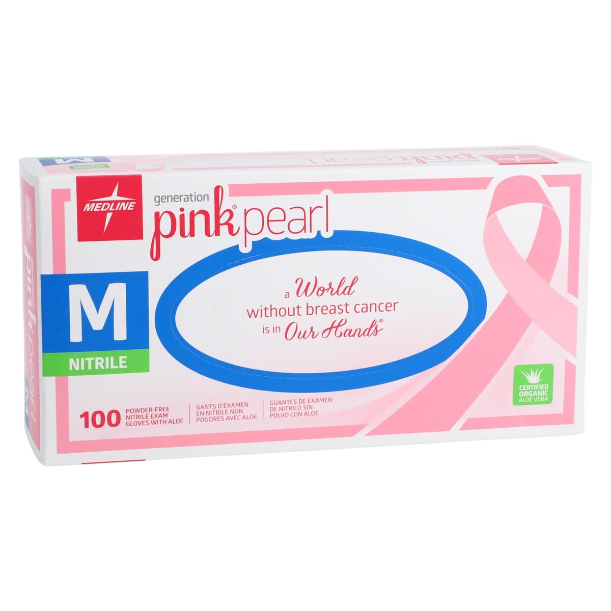 Medline Pink Pearl Nitrile Exam Gloves, Aloe Vera, Powder Free, Non-Sterile, Medium, Pink, Chemo Tested thumbnail 4